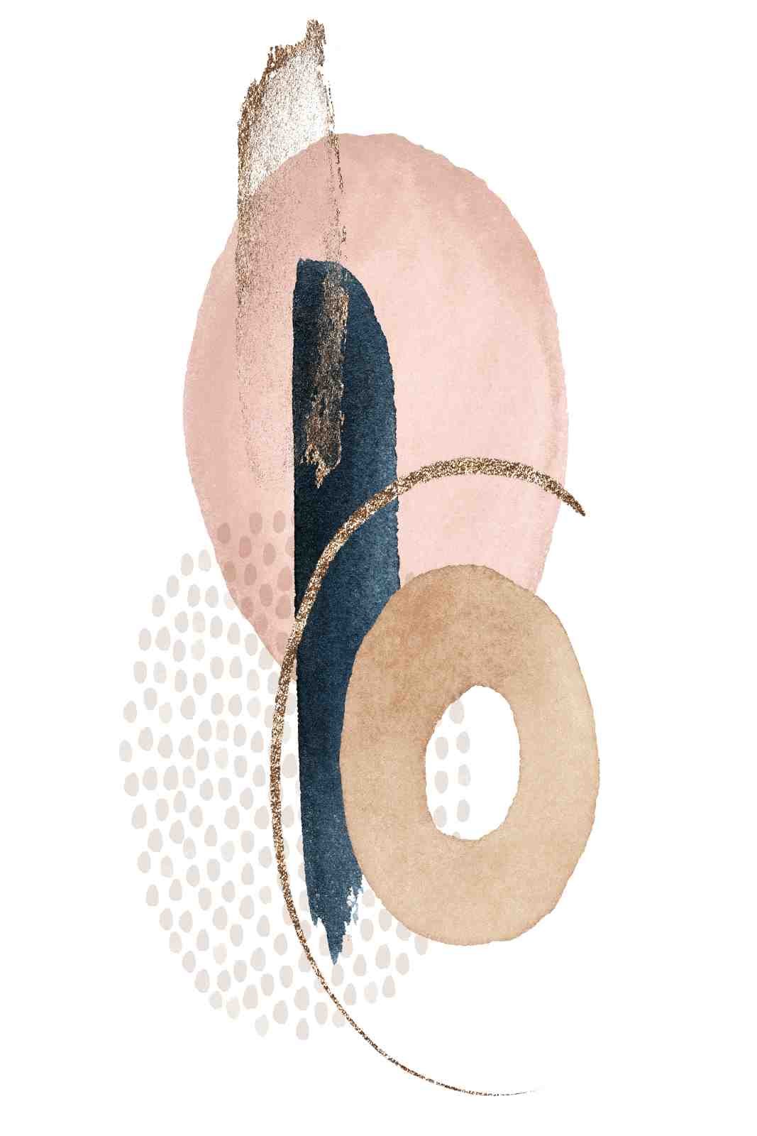 Abstract Blush & Navy Gold Accent Wall Art
