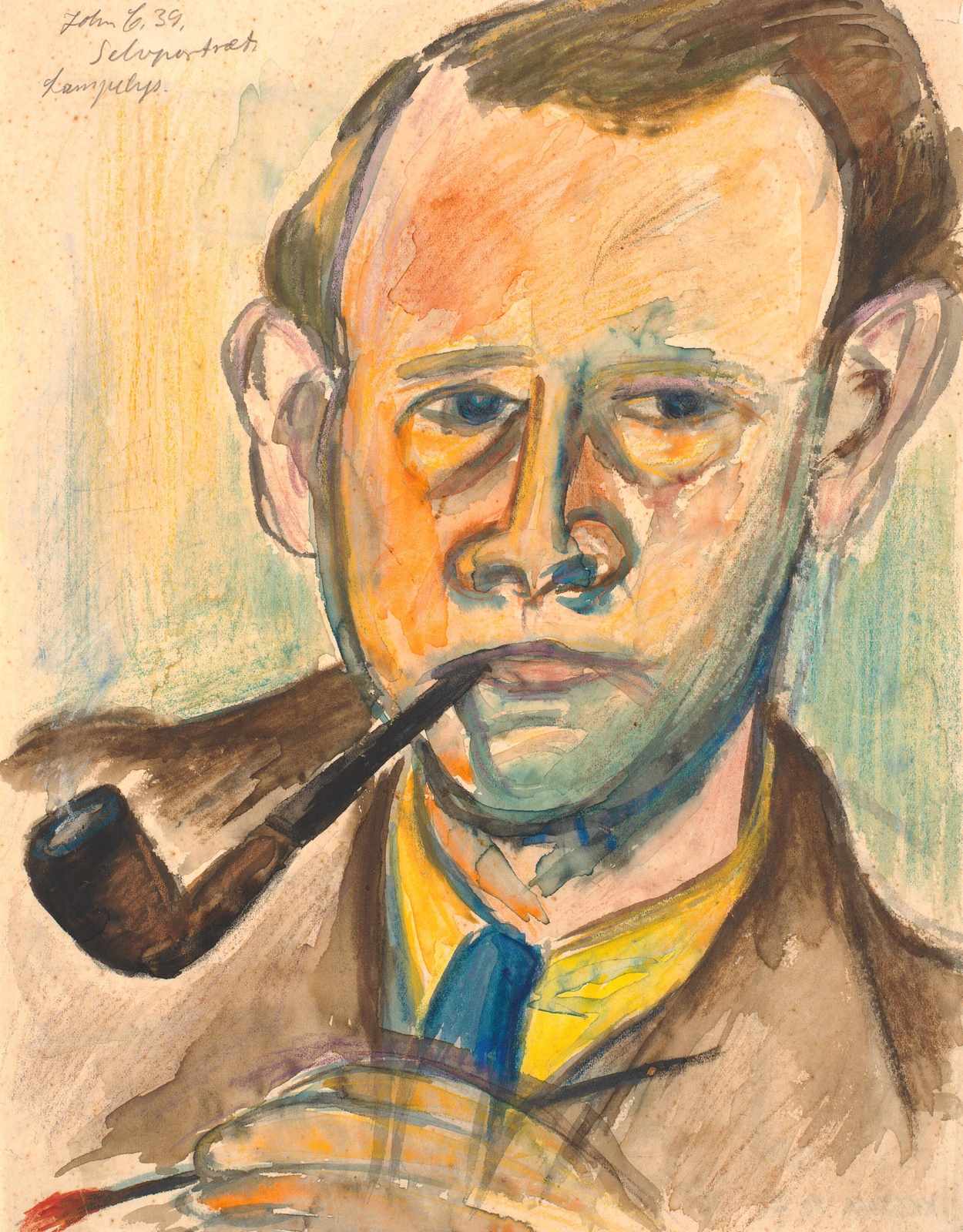 Intense Self-Portrait with Pipe Wall Art