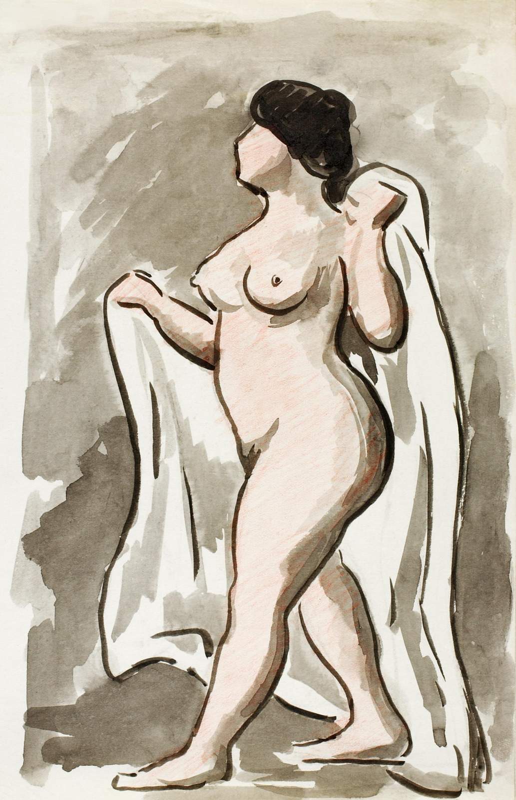 Figurative Nude Woman with Drapery Wall Art