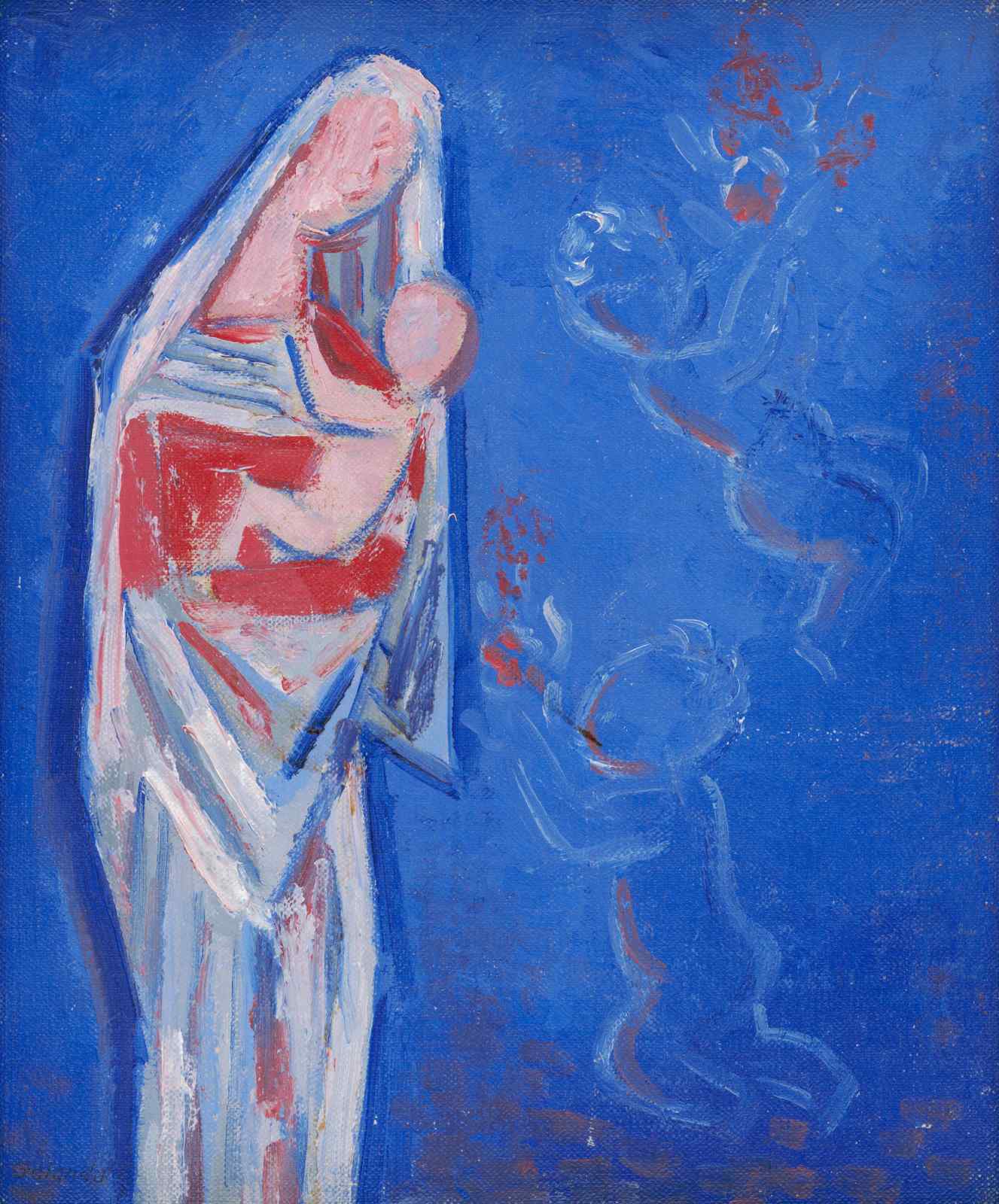 Vibrant Madonna & Child Blue Wall Art