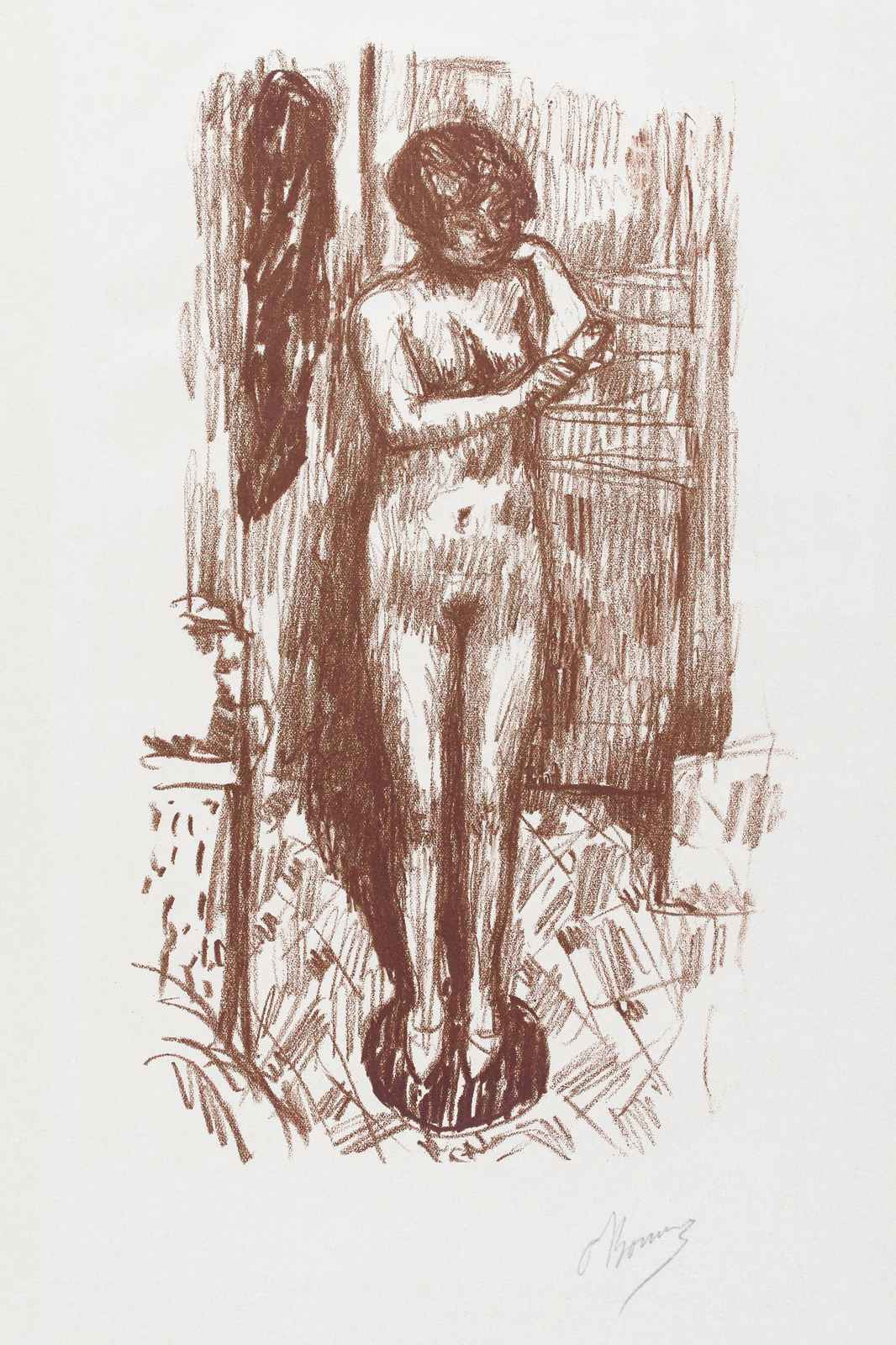 Nude Figure Sketch Sepia Tone Wall Art