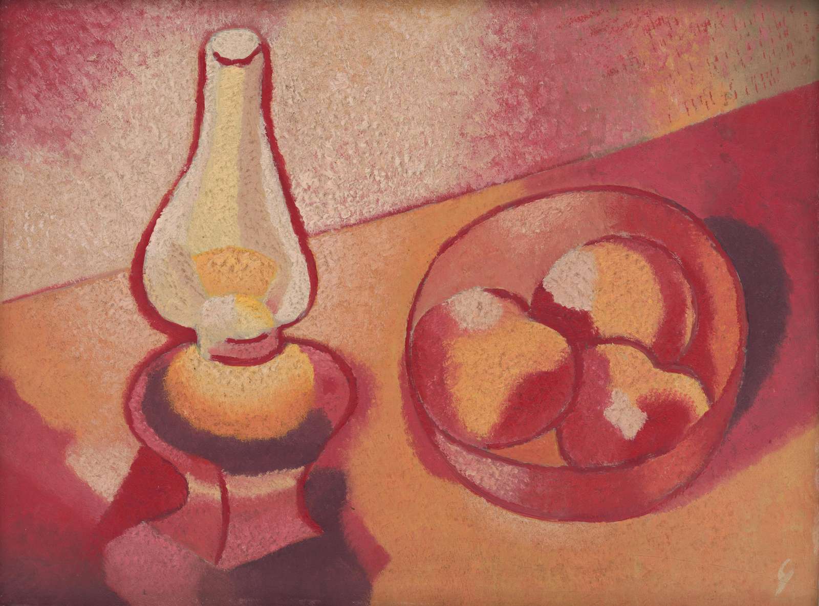 Vibrant Still Life Oil Lamp & Fruit Wall Art