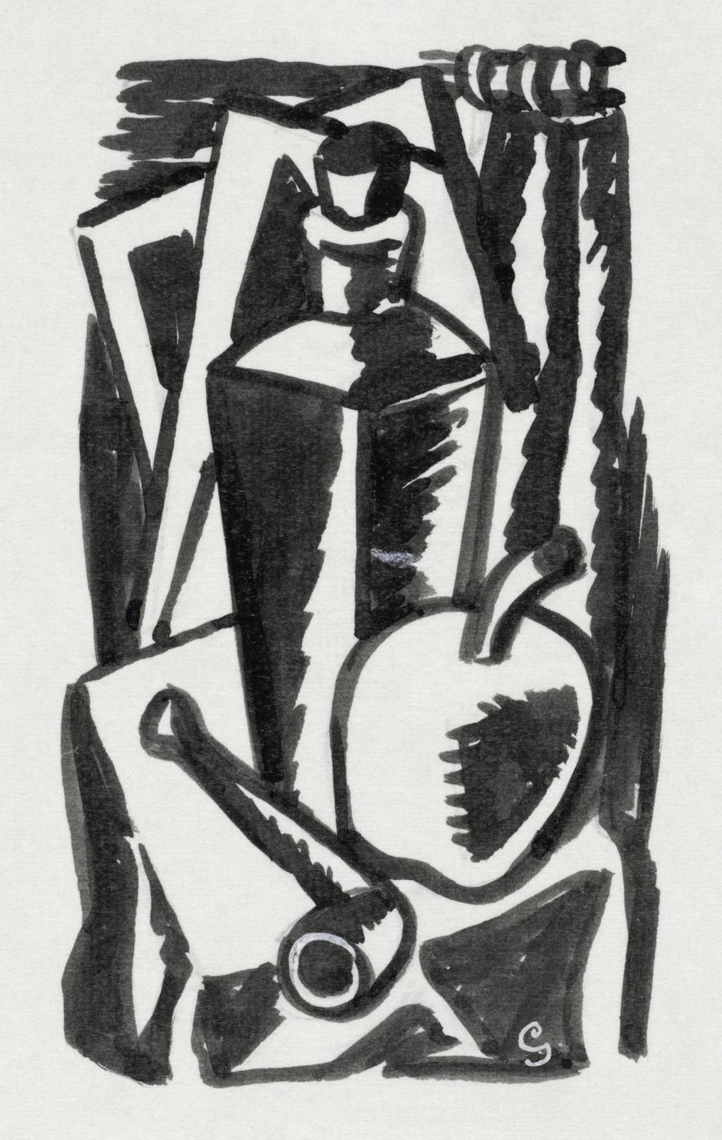 Abstract Still Life Apple & Bottle Wall Art