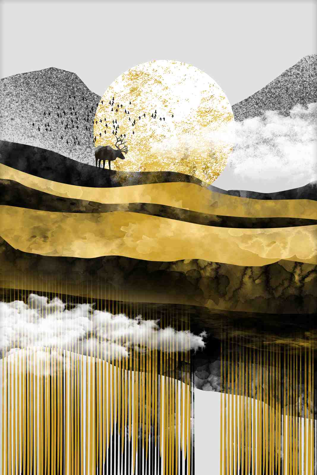 Majestic Gold Landscape Deer Wall Art