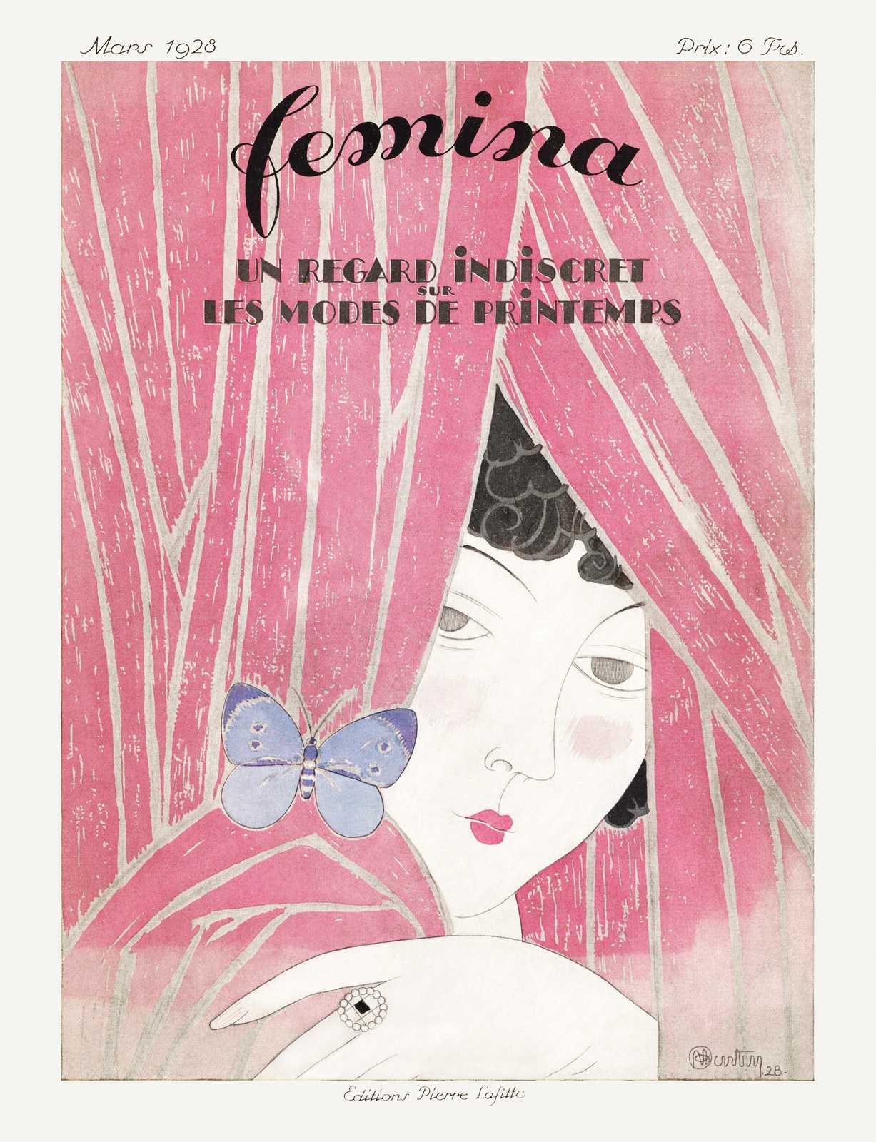 Vintage Femme Fatale Butterfly Art Wall Art