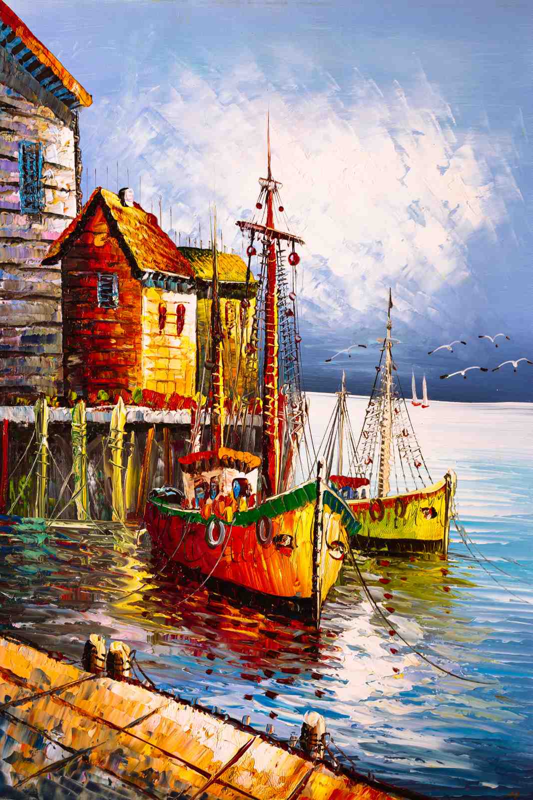 Vibrant Harbor Fishing Boats Wall Art