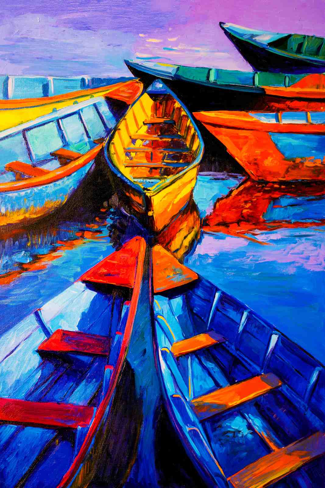 Vibrant Boats Impressionist Art Wall Art