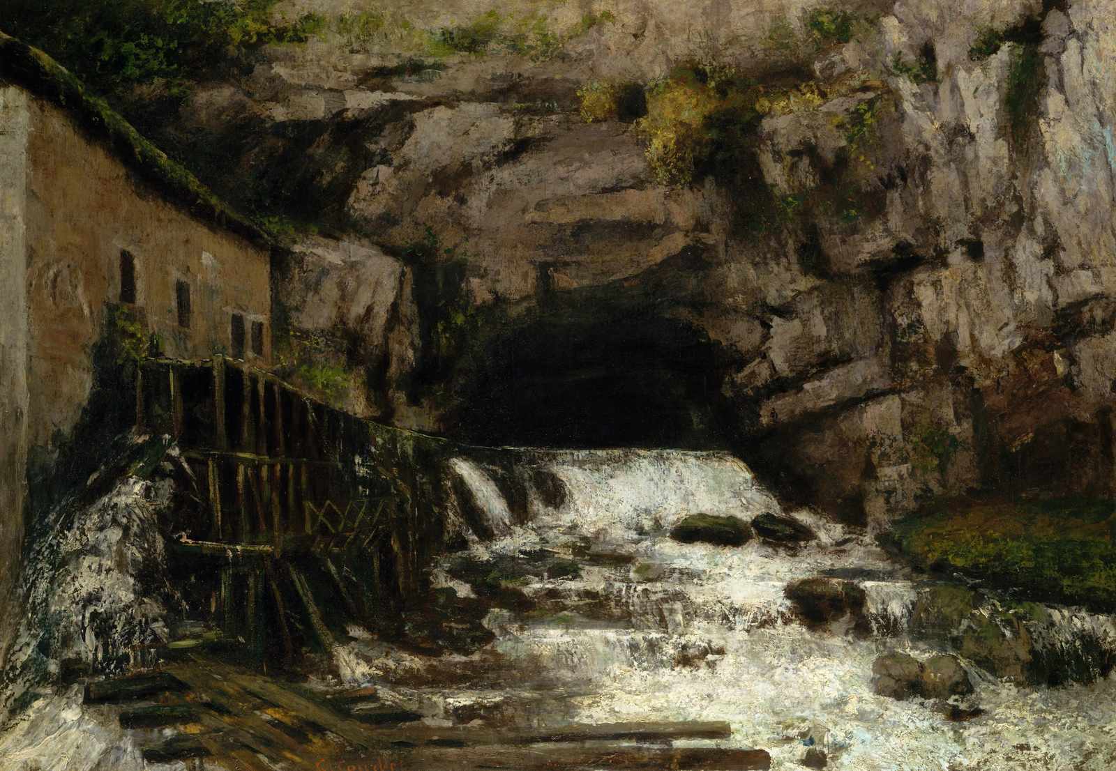 Rustic Mill Waterfall Oil Painting Wall Art