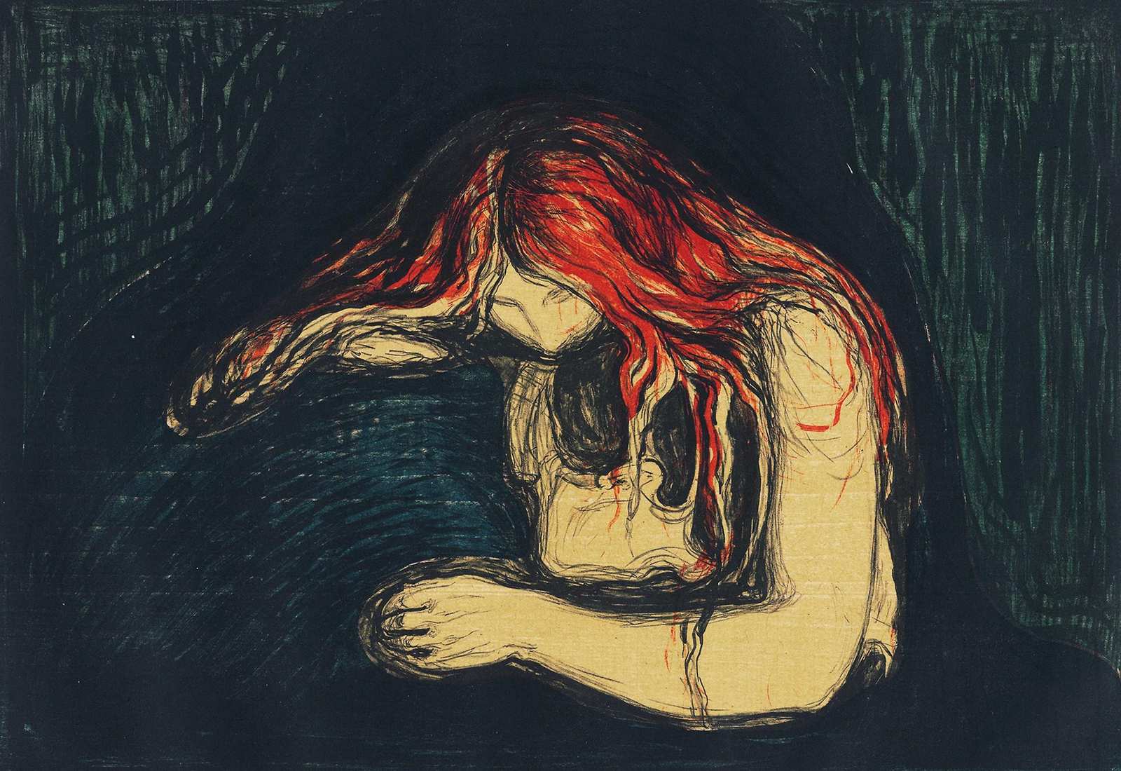 Melancholy Woman Red Hair Wall Art