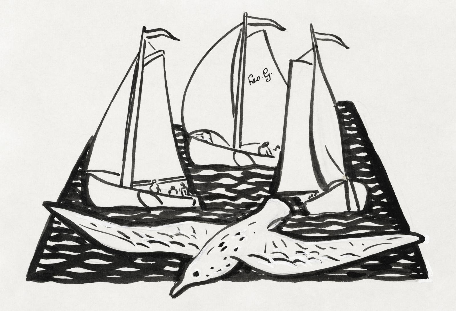 Seagull & Sailboats Minimalist Nautical Wall Art
