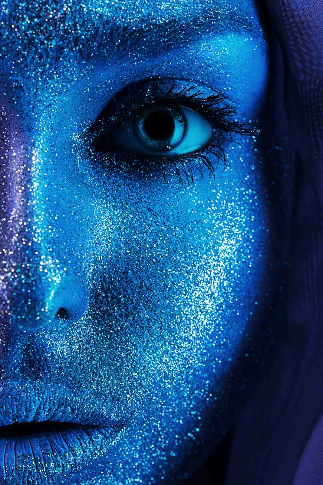 Sparkling Blue Face Portrait Wall Art