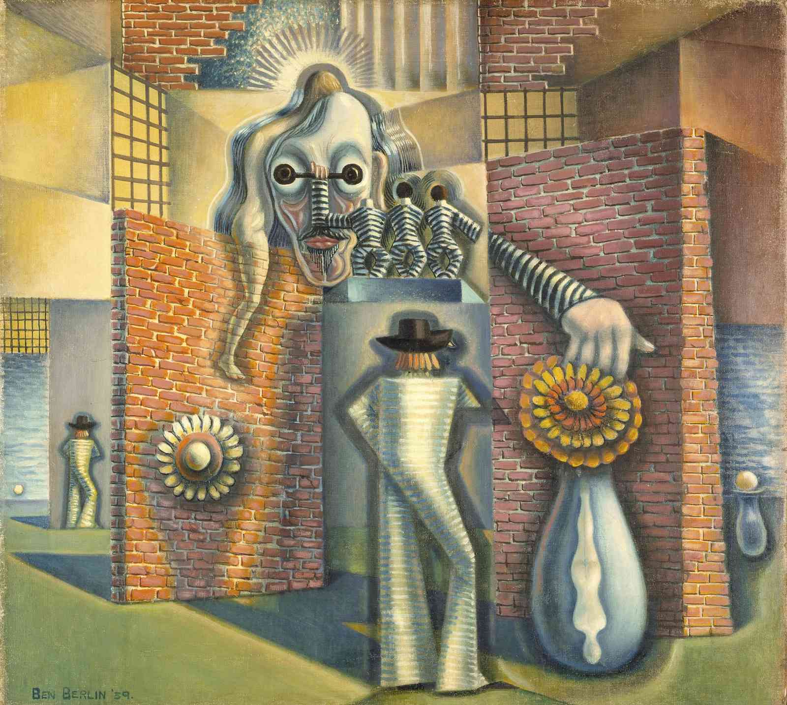 Surrealist Alleyway with Figures Wall Art