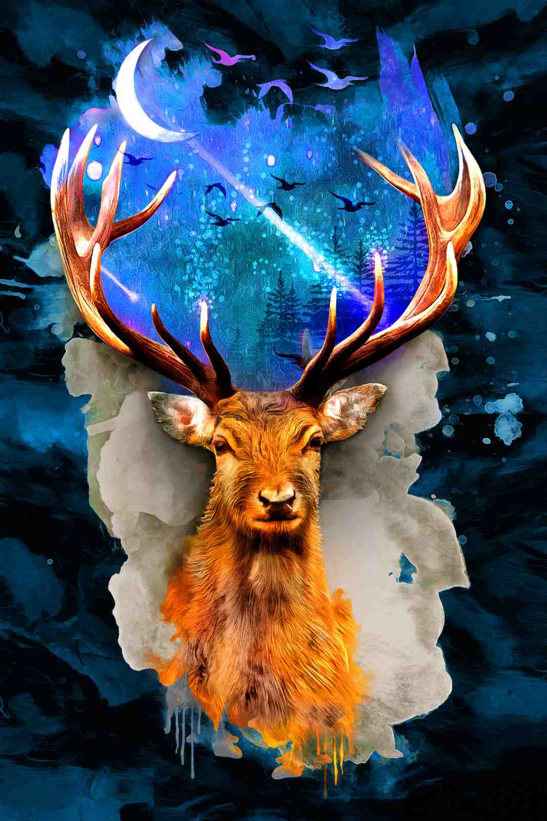 Mystic Stag Night Sky Wall Art