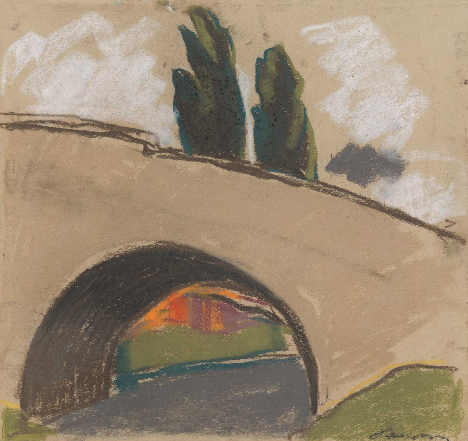 Tuscan Bridge Landscape Pastel Wall Art