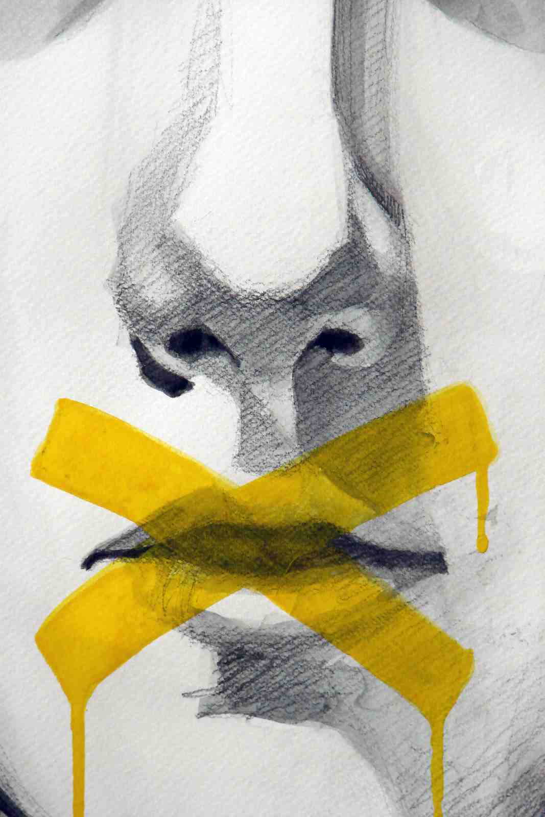 Silent Expression Yellow Tape Portrait Wall Art