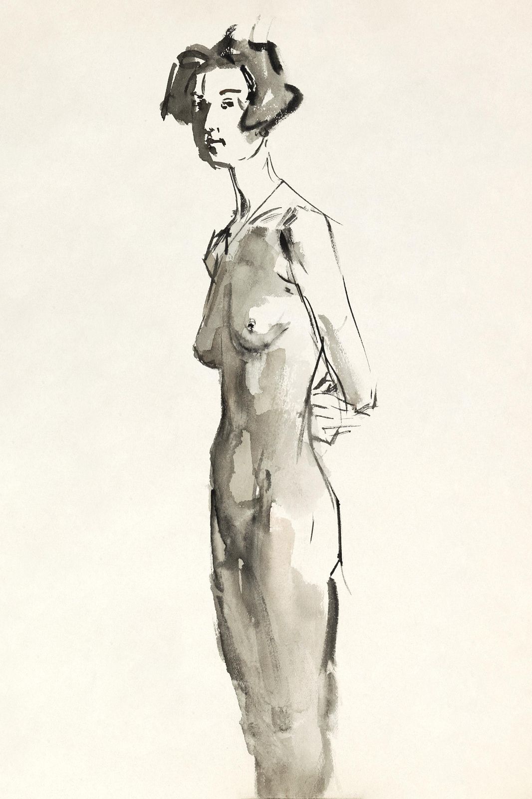 Elegant Nude Ink Sketch Wall Art - Modern Art