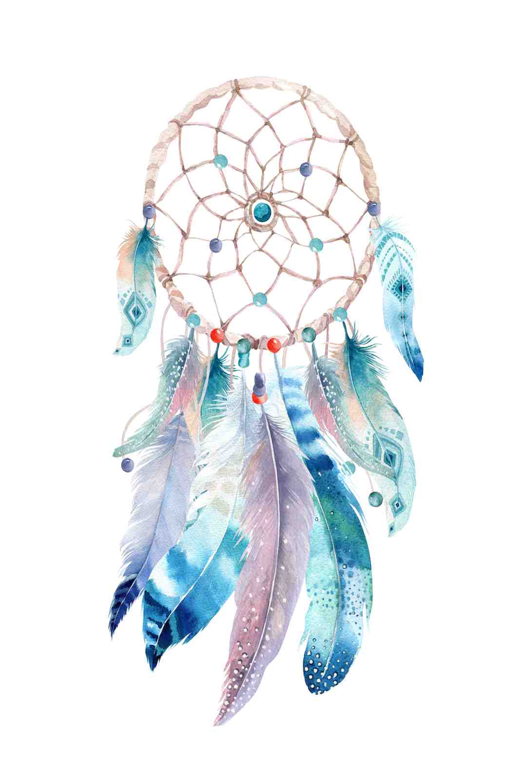 Boho Dreamcatcher Feather Watercolor Wall Art