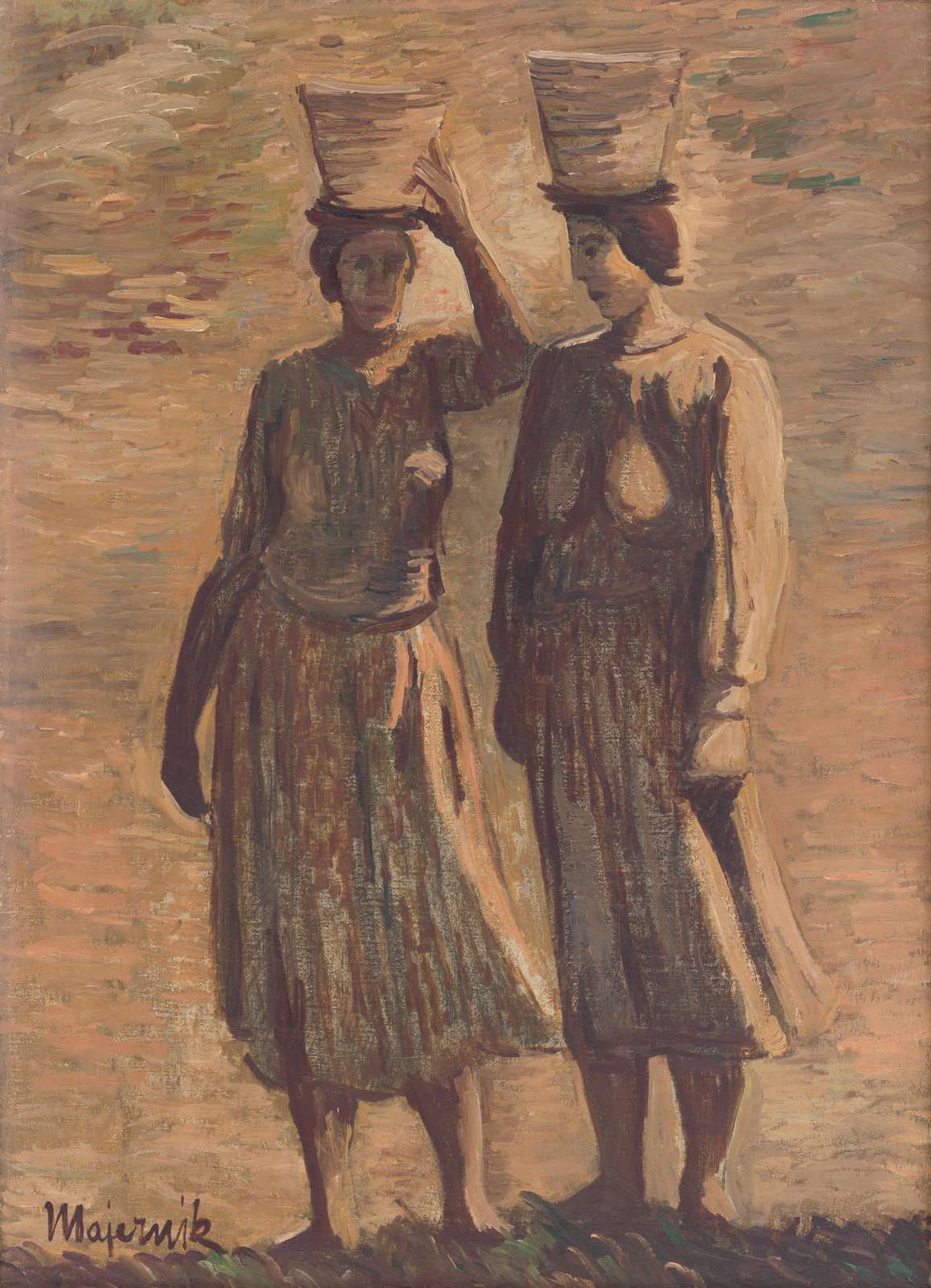 Two Women Carrying Baskets Wall Art