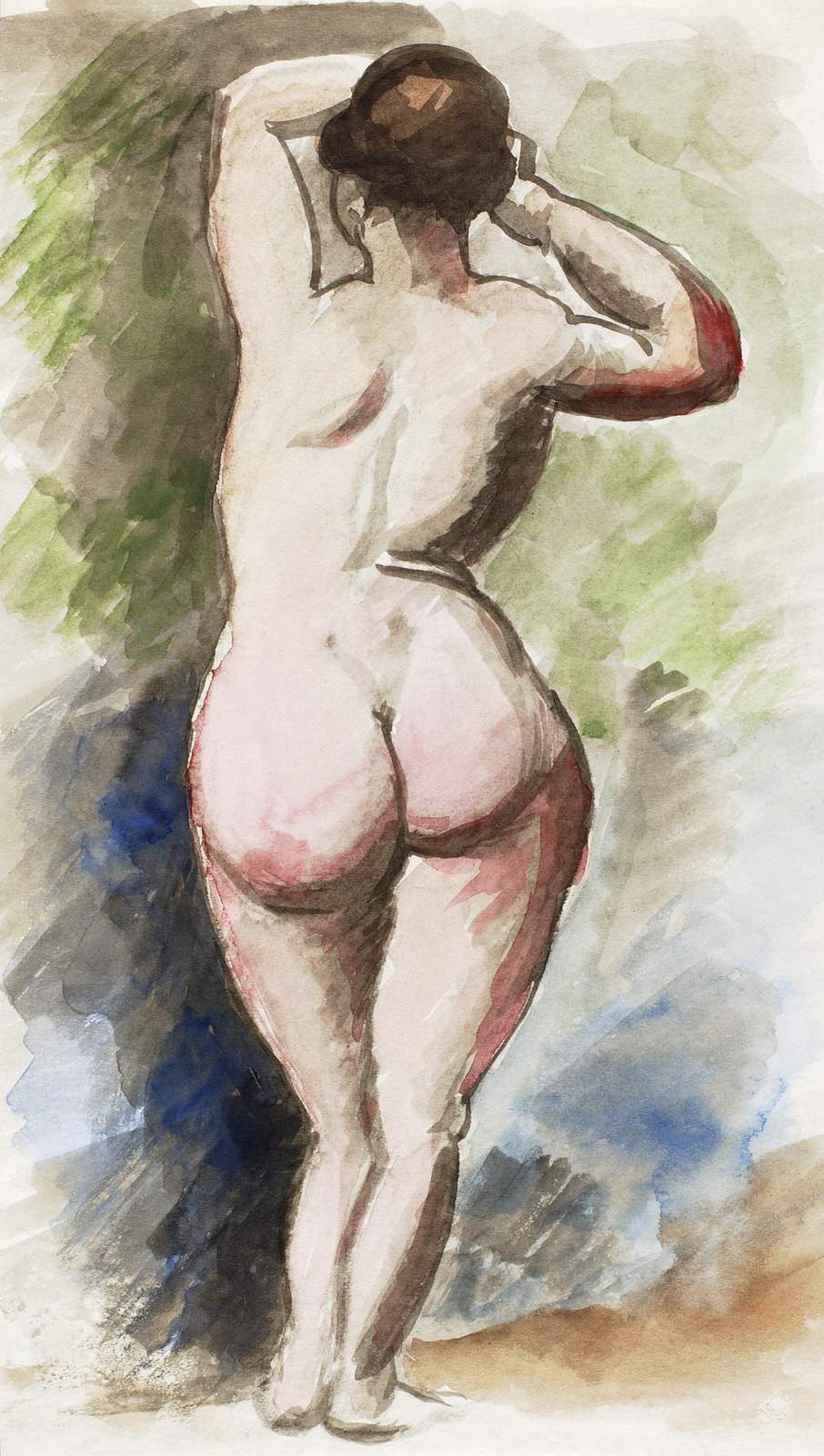 Elegant Nude Figure Watercolor Wall Art
