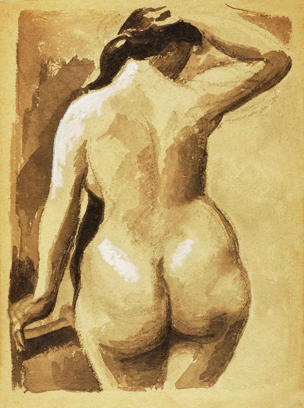 Elegant Nude Back Study Sepia Wall Art