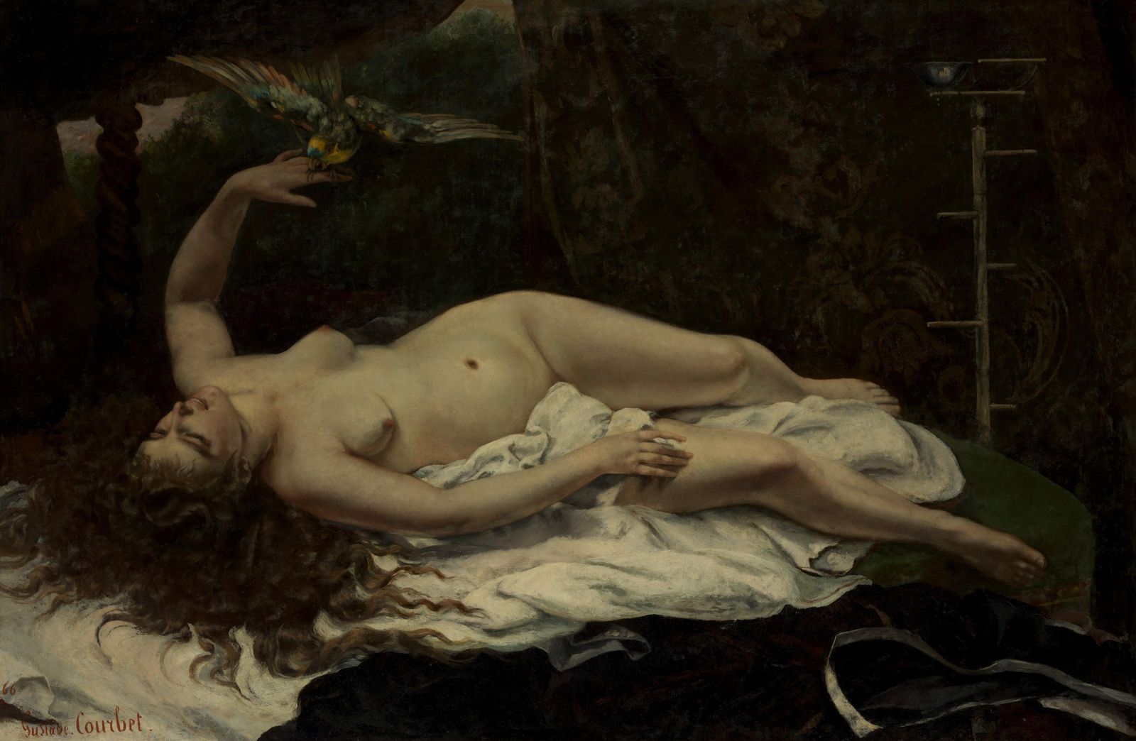 The Origin of the World Nude Woman Parrot Wall Art