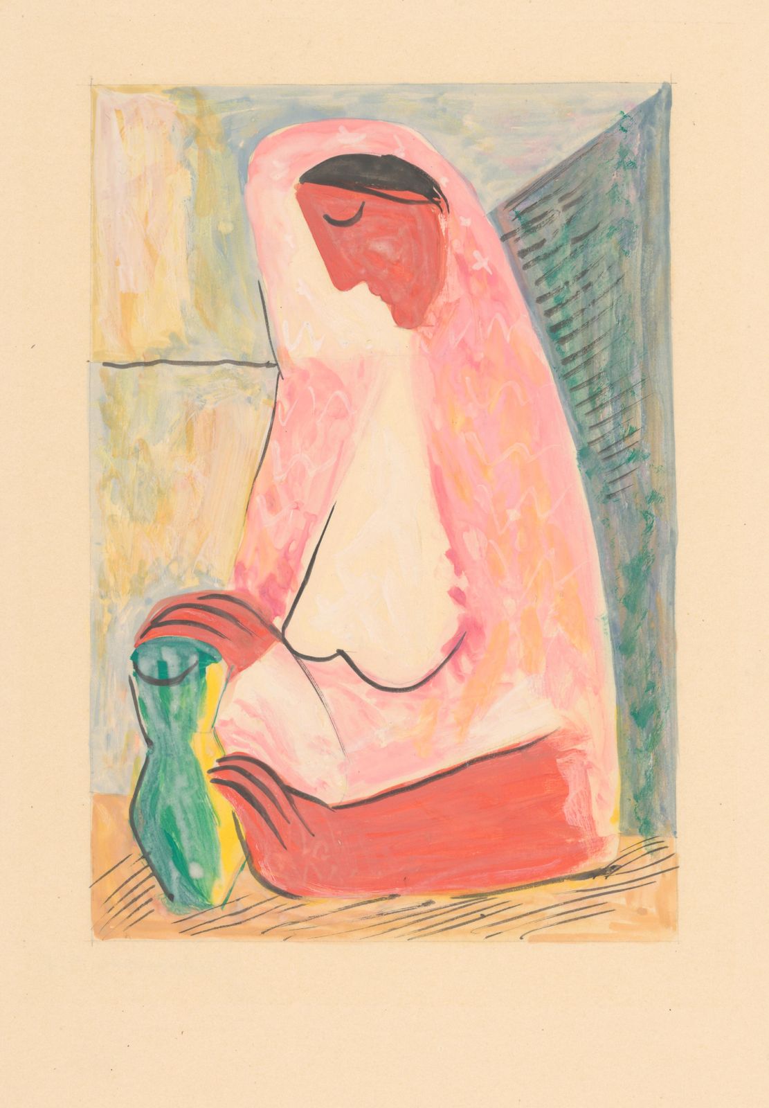 Serene Woman with Vase Wall Art