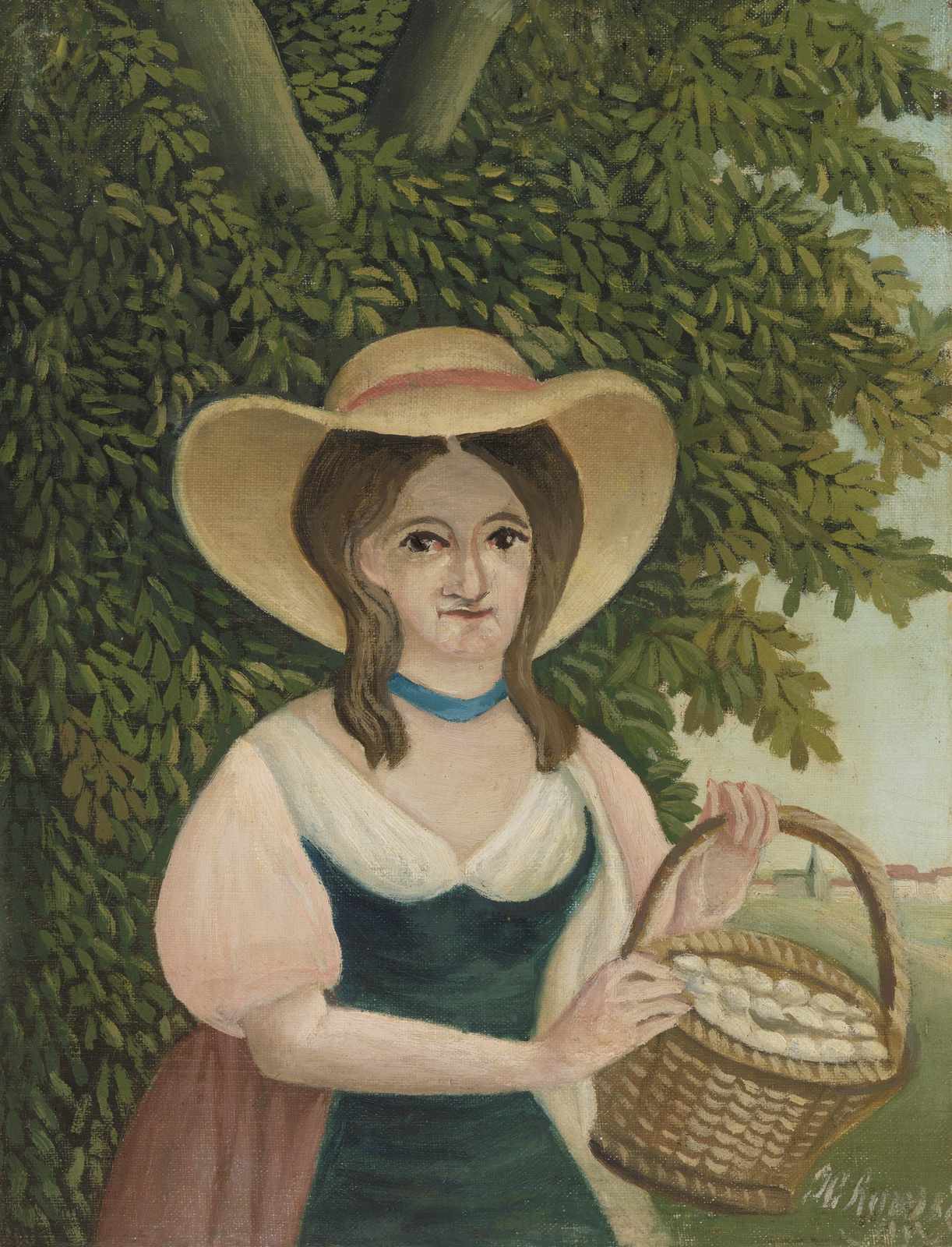 Vintage Farmhouse Lady with Basket Wall Art
