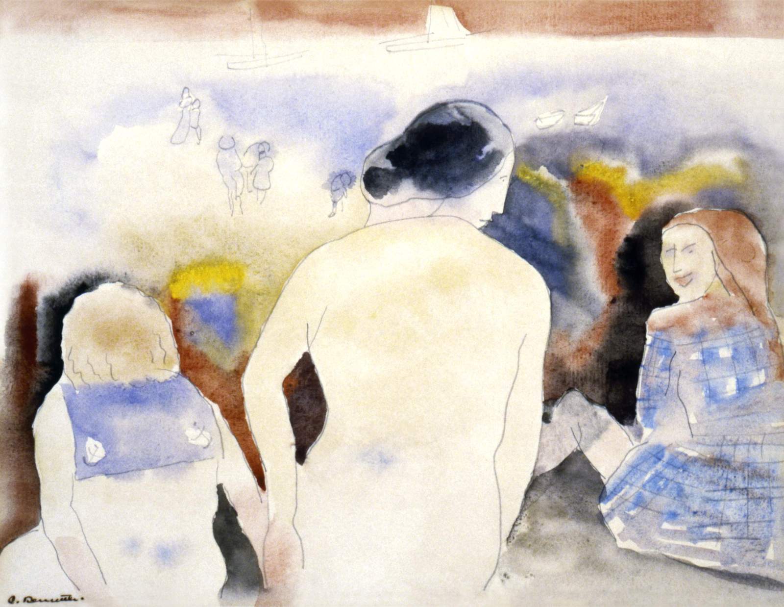 Serene Seaside Gathering Watercolor Wall Art