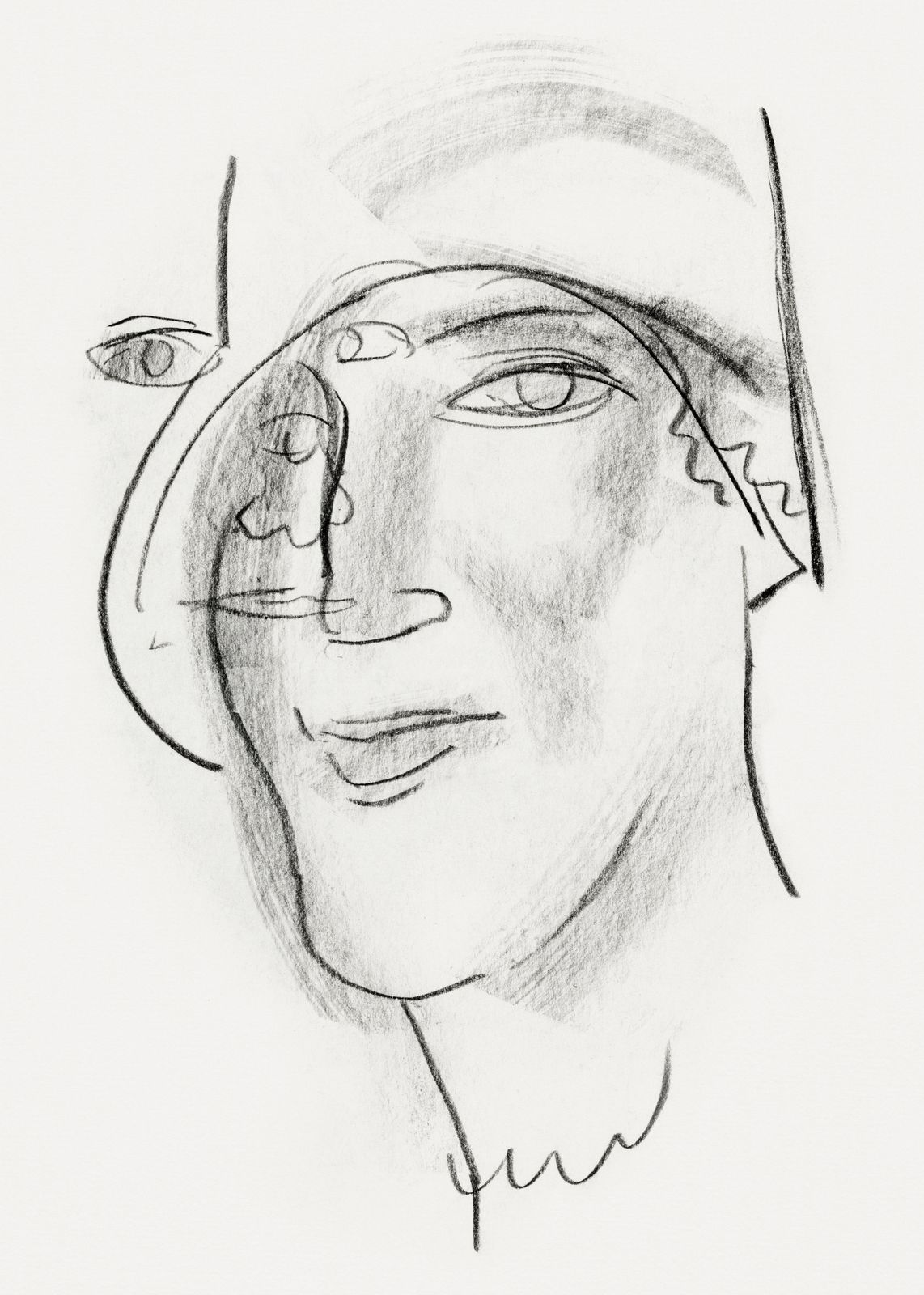 Abstract Face Charcoal Sketch Wall Art