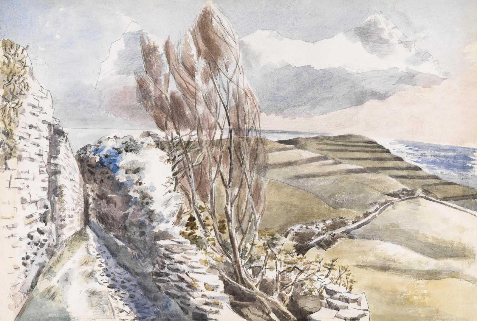 Serene Countryside Landscape Watercolor Wall Art