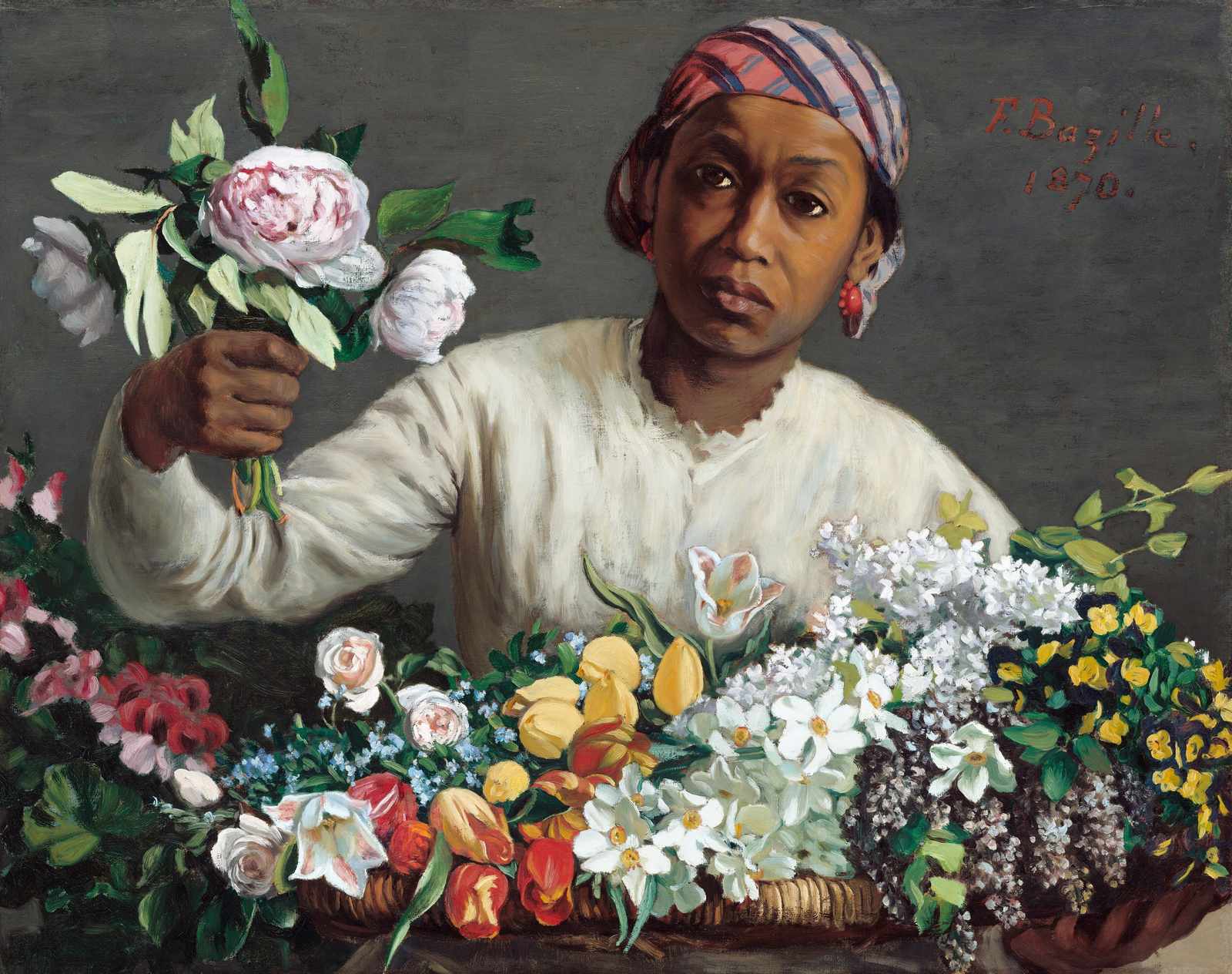 Young Woman with Flowers Oil Painting Wall Art