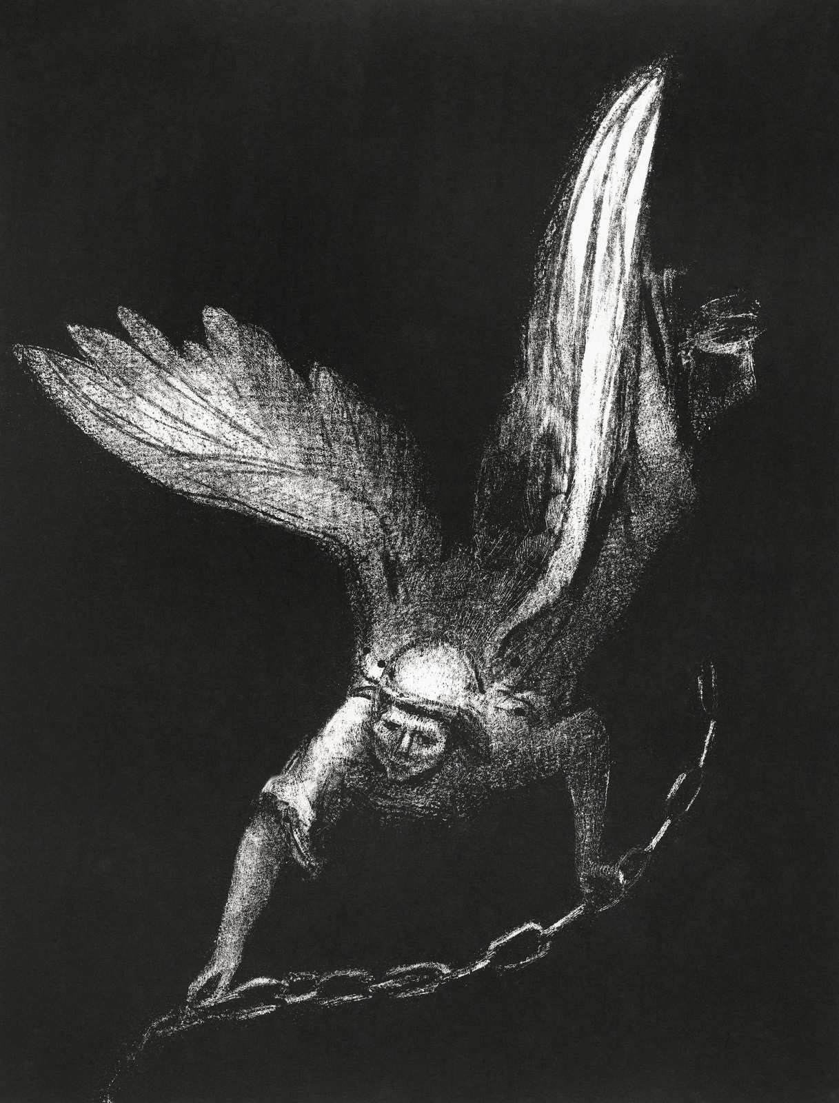 Mysterious Winged Figure Chains Wall Art