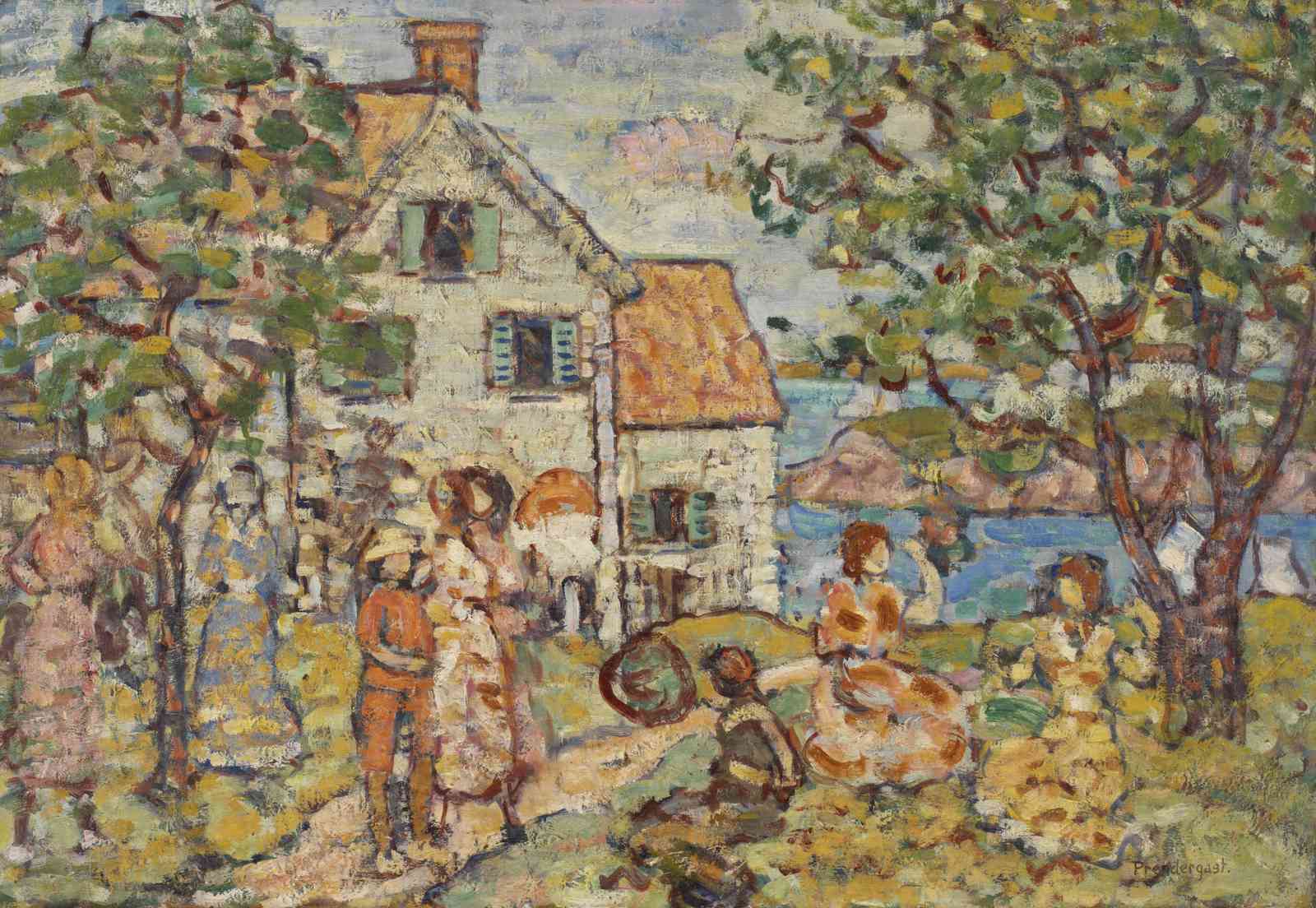 Impressionist Coastal Scene with Figures Wall Art