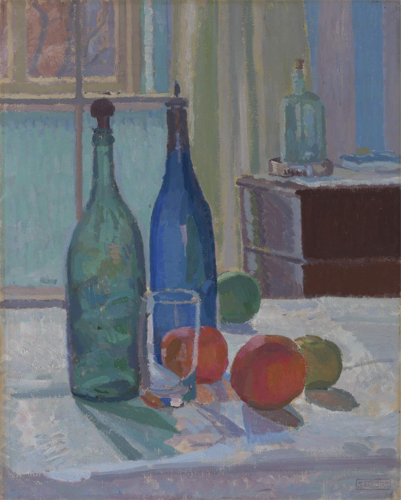 Serene Still Life Bottles & Fruit Wall Art