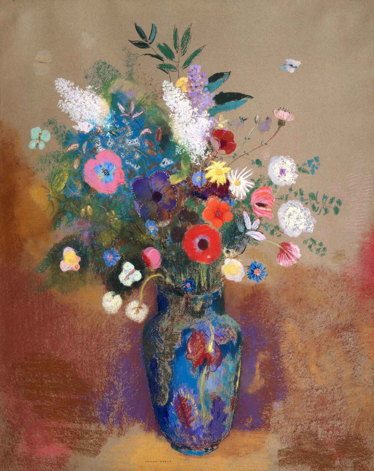Vibrant Floral Bouquet Blue Vase Wall Art