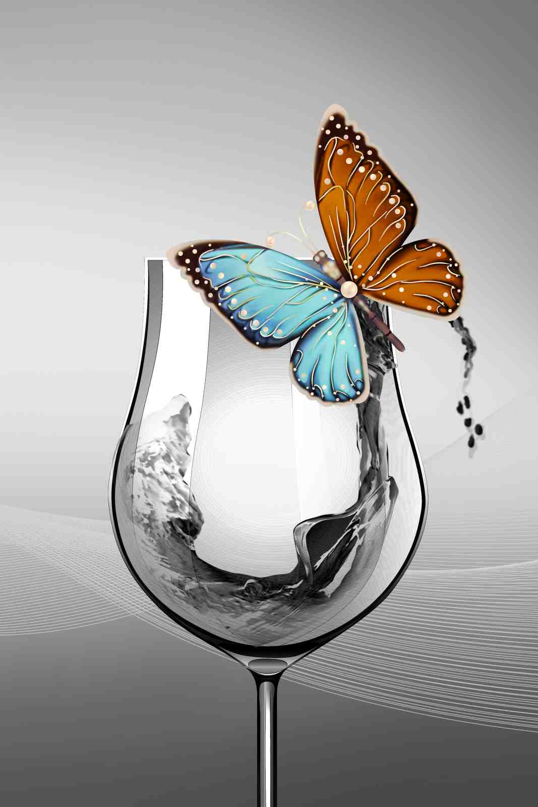 Elegant Butterfly Wine Glass Wall Art