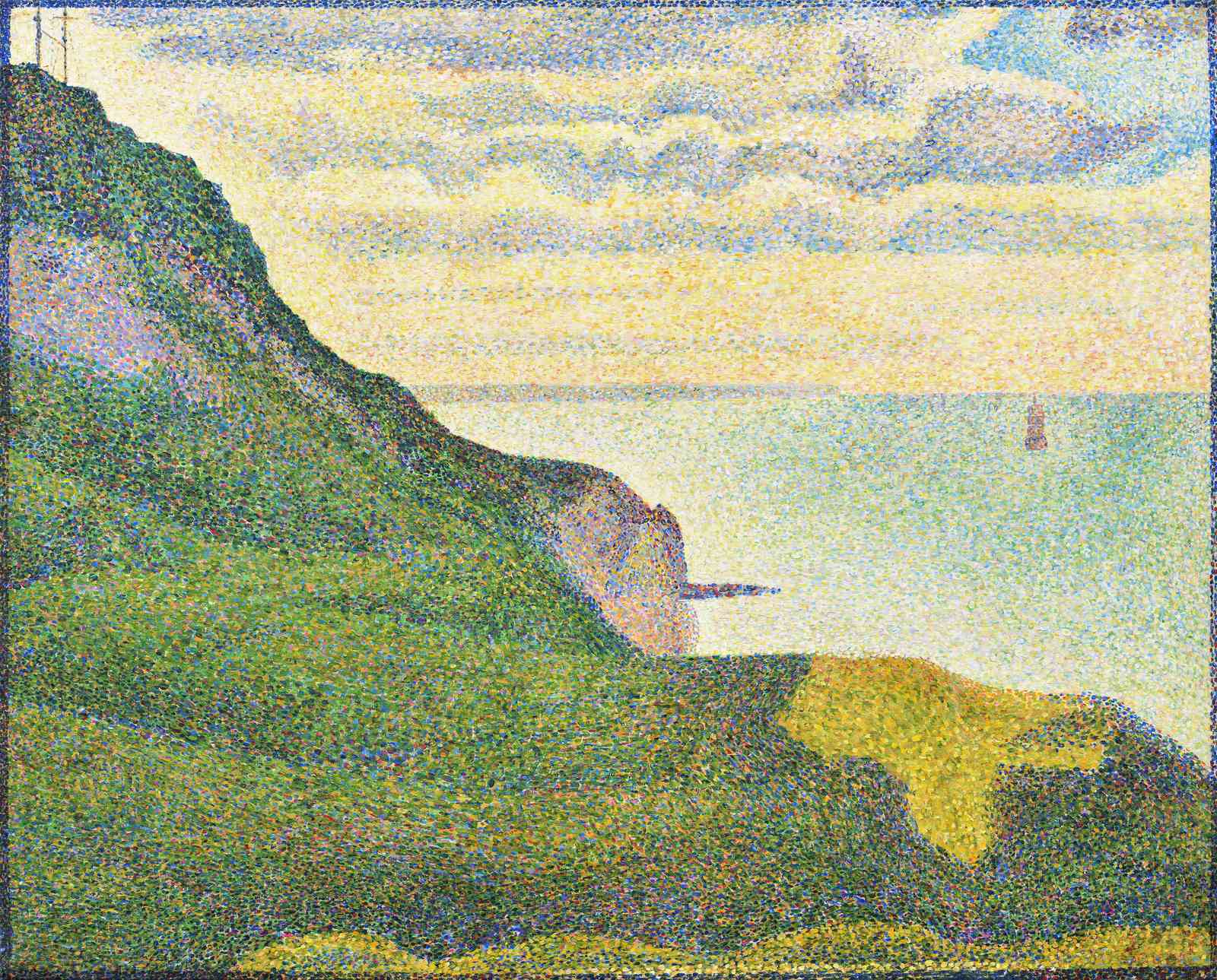 Seaside Cliff Landscape Pointillism Wall Art