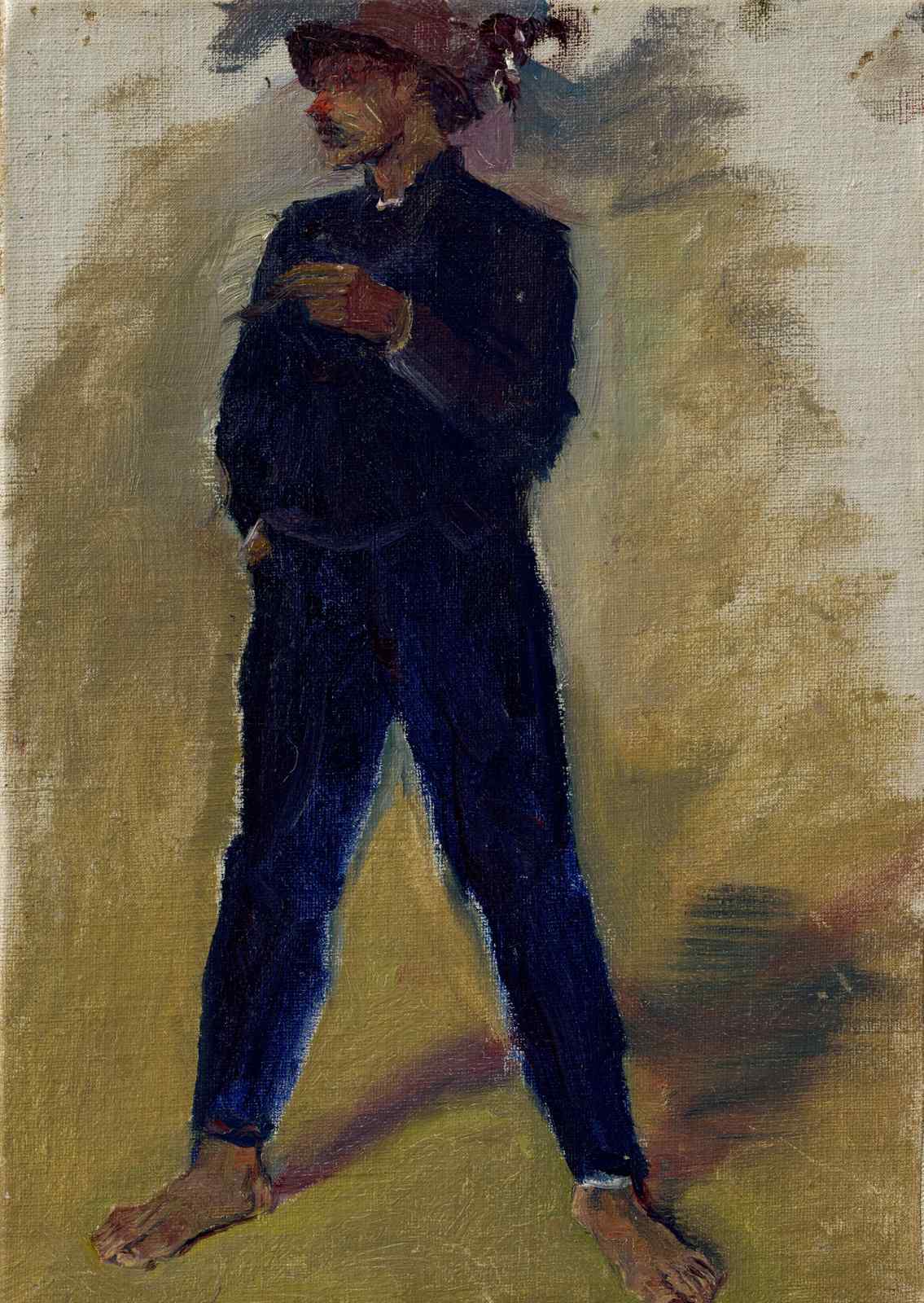 Brooding Figure in Blue: Impressionist Wall Art