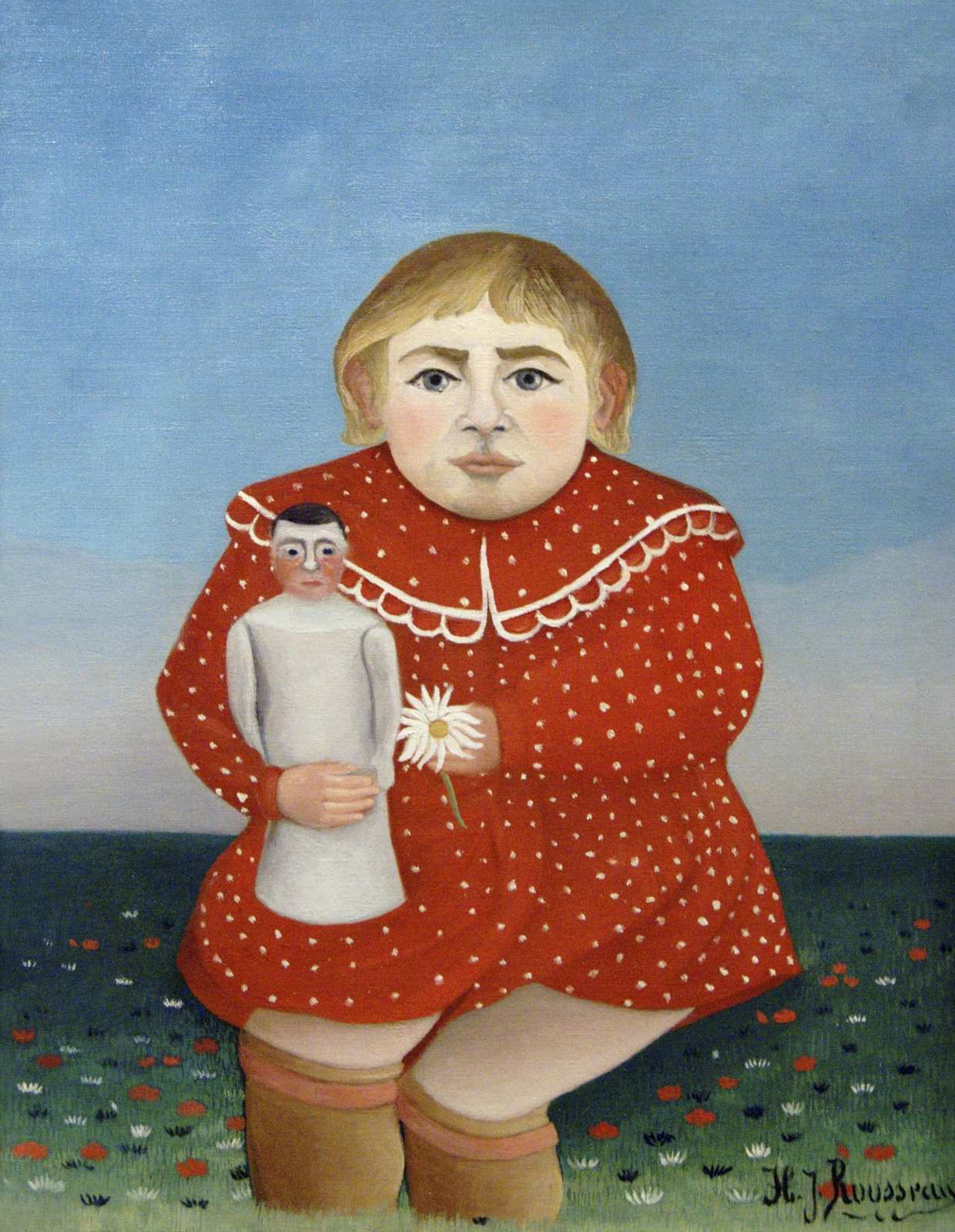 Charming Child with Doll Red Polka Dot Wall Art