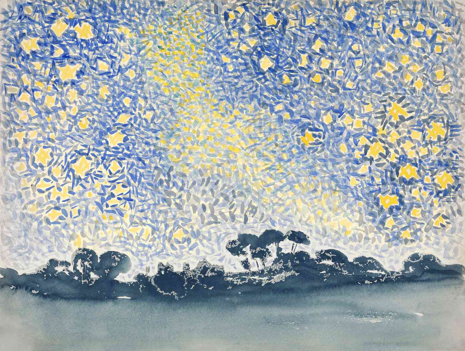 Vibrant Starry Night Landscape Wall Art