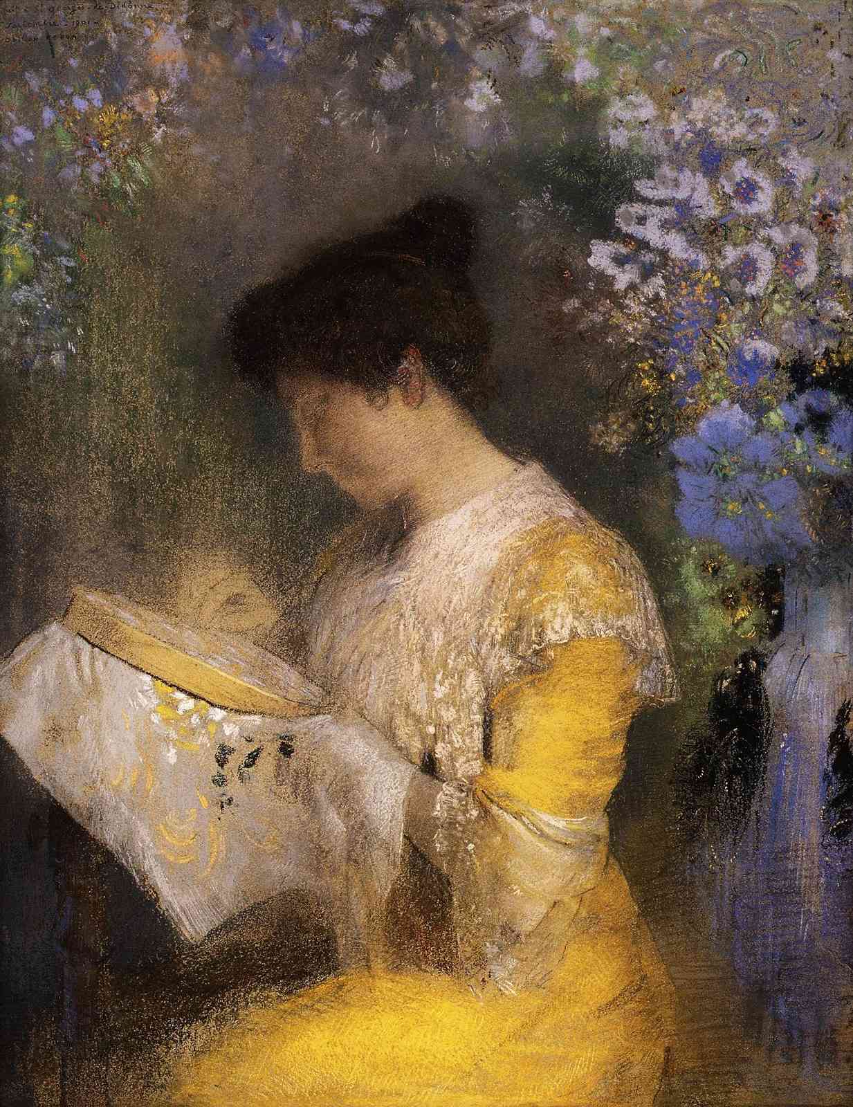 Serene Lady Embroidering Wall Art
