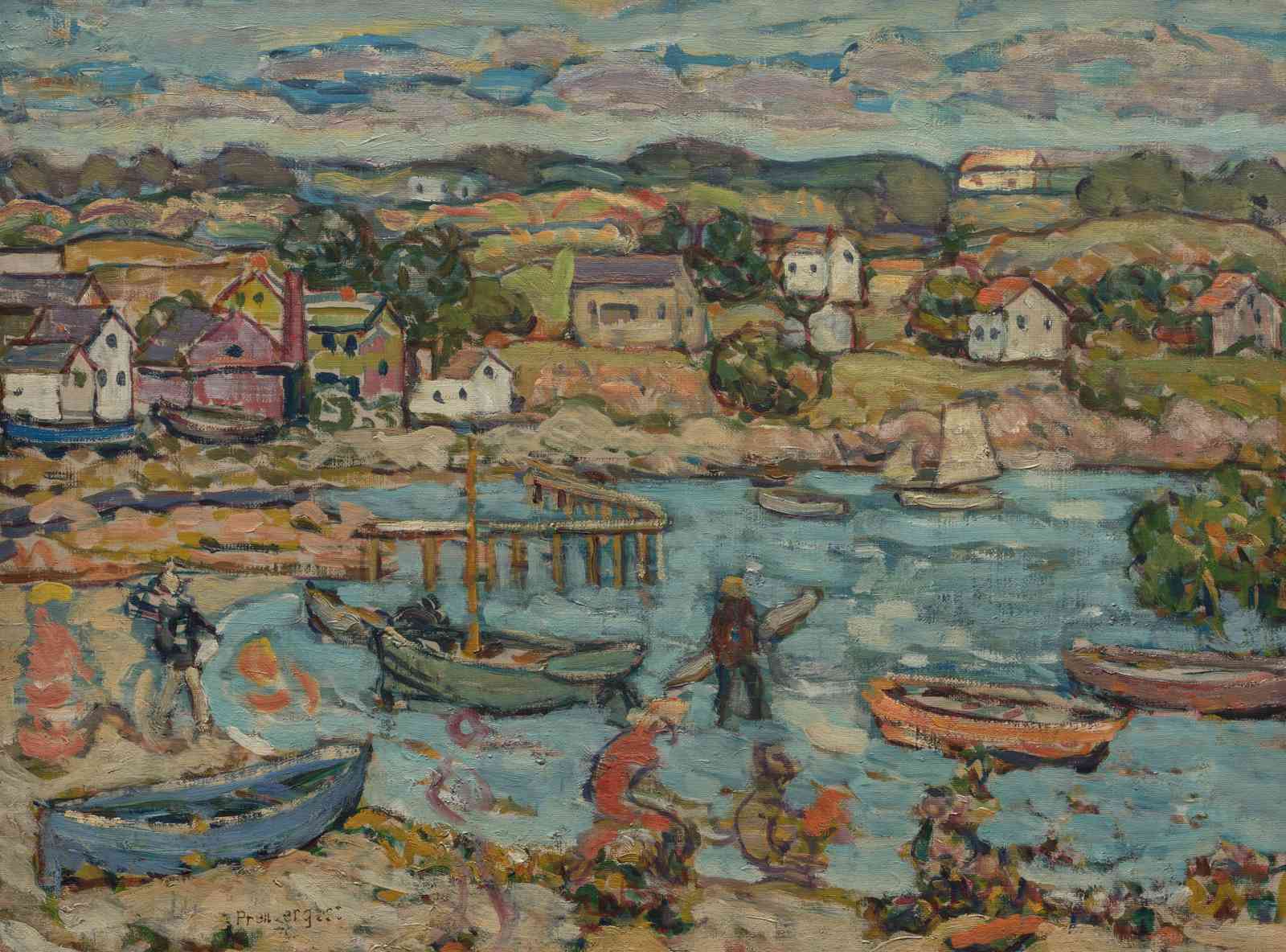 Coastal Village Harbor Scene Wall Art