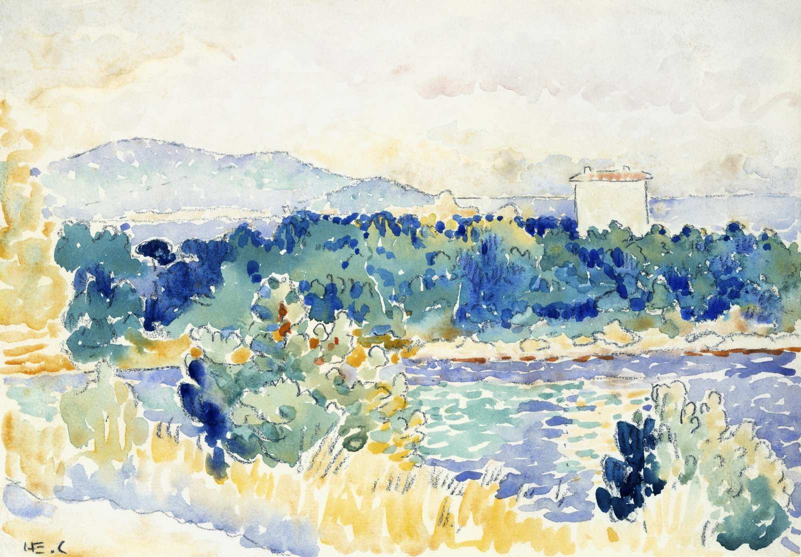 Vibrant Coastal Landscape Watercolor Wall Art