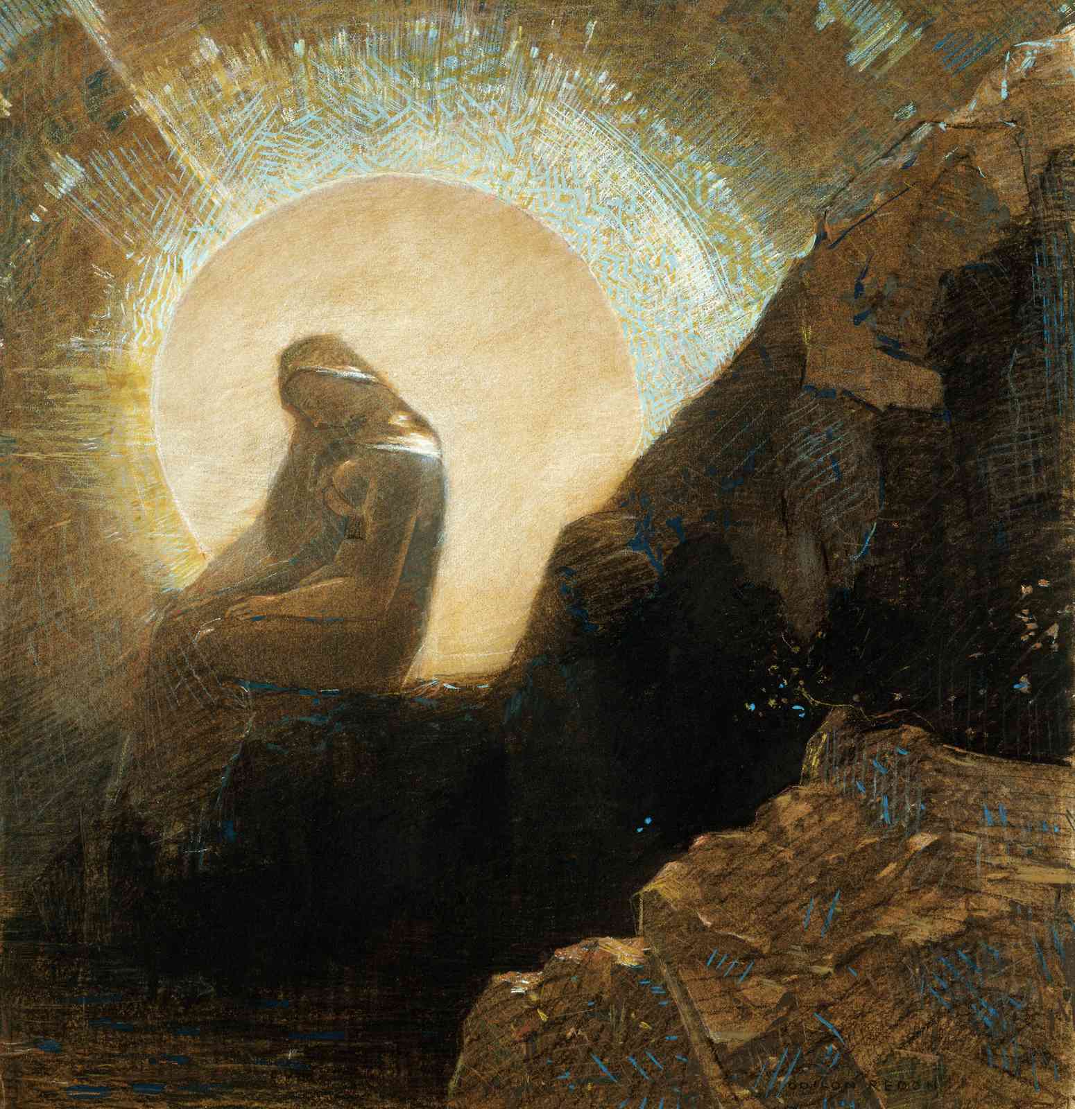 Enigmatic Figure Radiant Light Wall Art