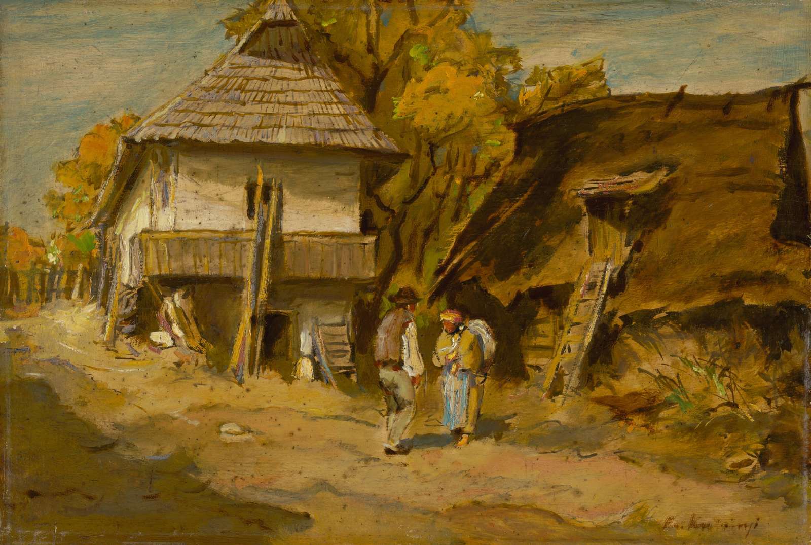 Rustic Village Scene Oil Painting Wall Art