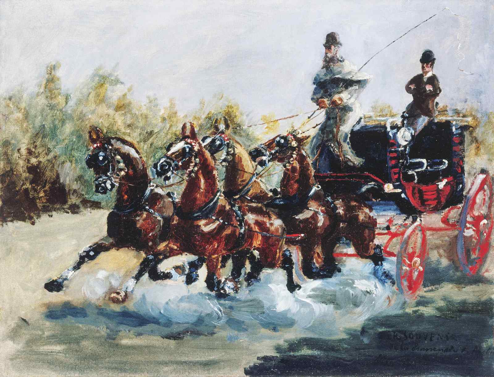 Vintage Horse Carriage Landscape Wall Art
