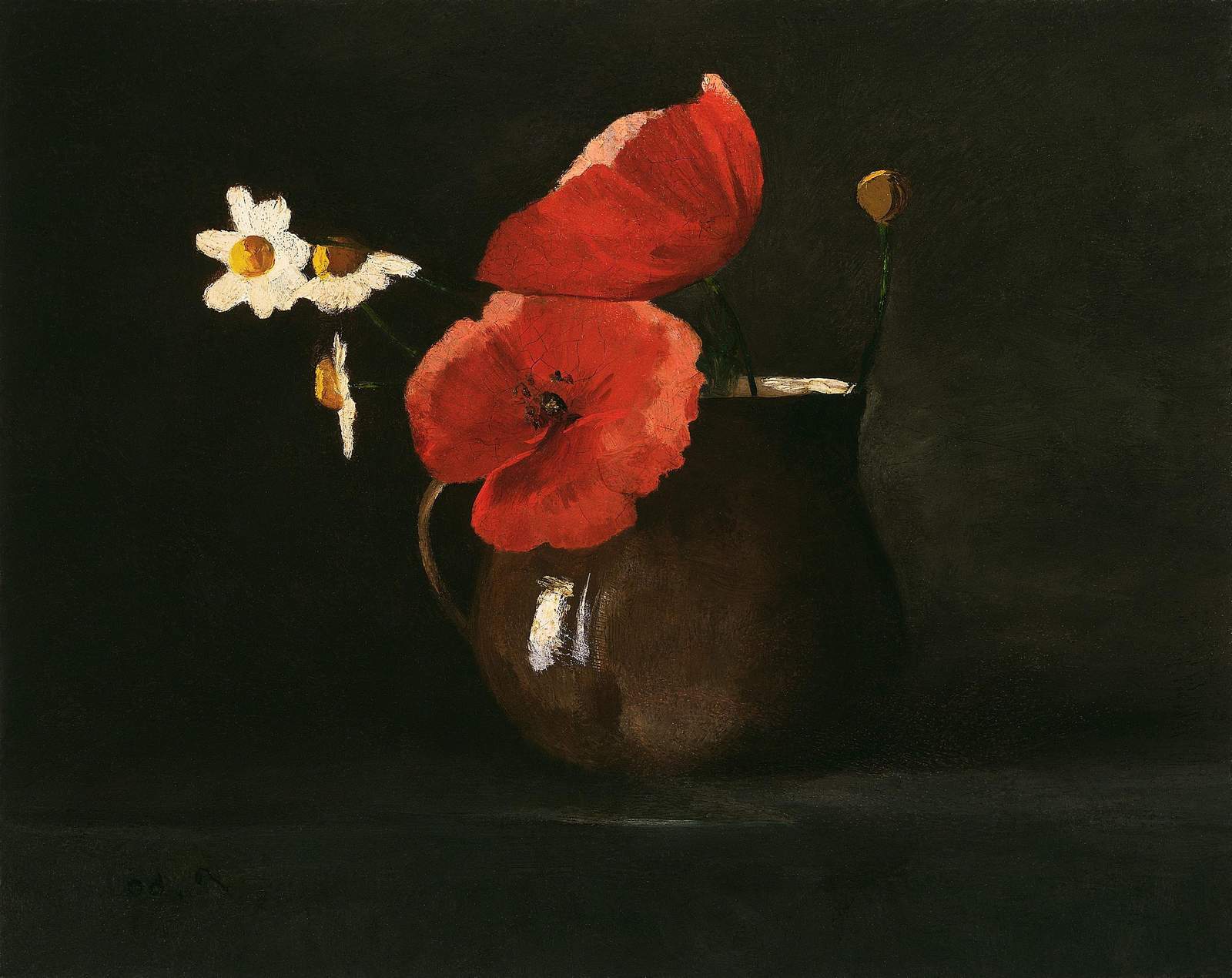 Vibrant Red Poppies & Daisies Still Life Wall Art