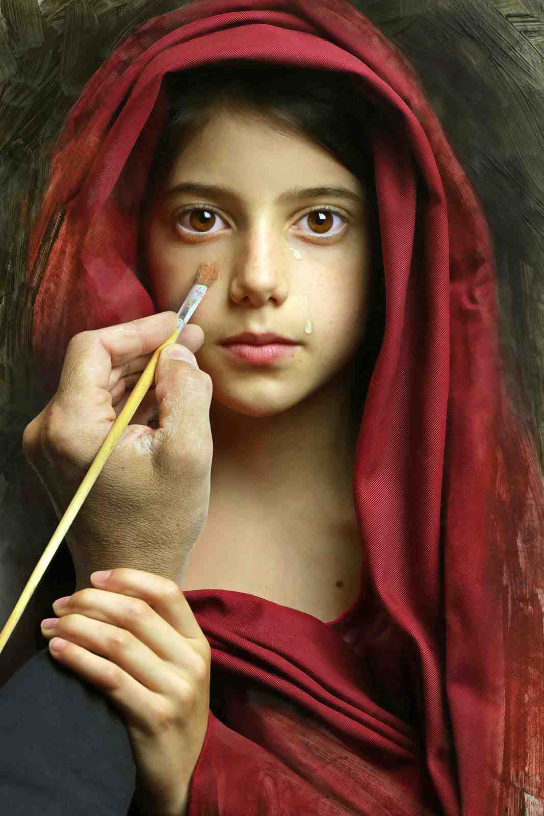 Emotional Portrait of a Girl with Tears Wall Art