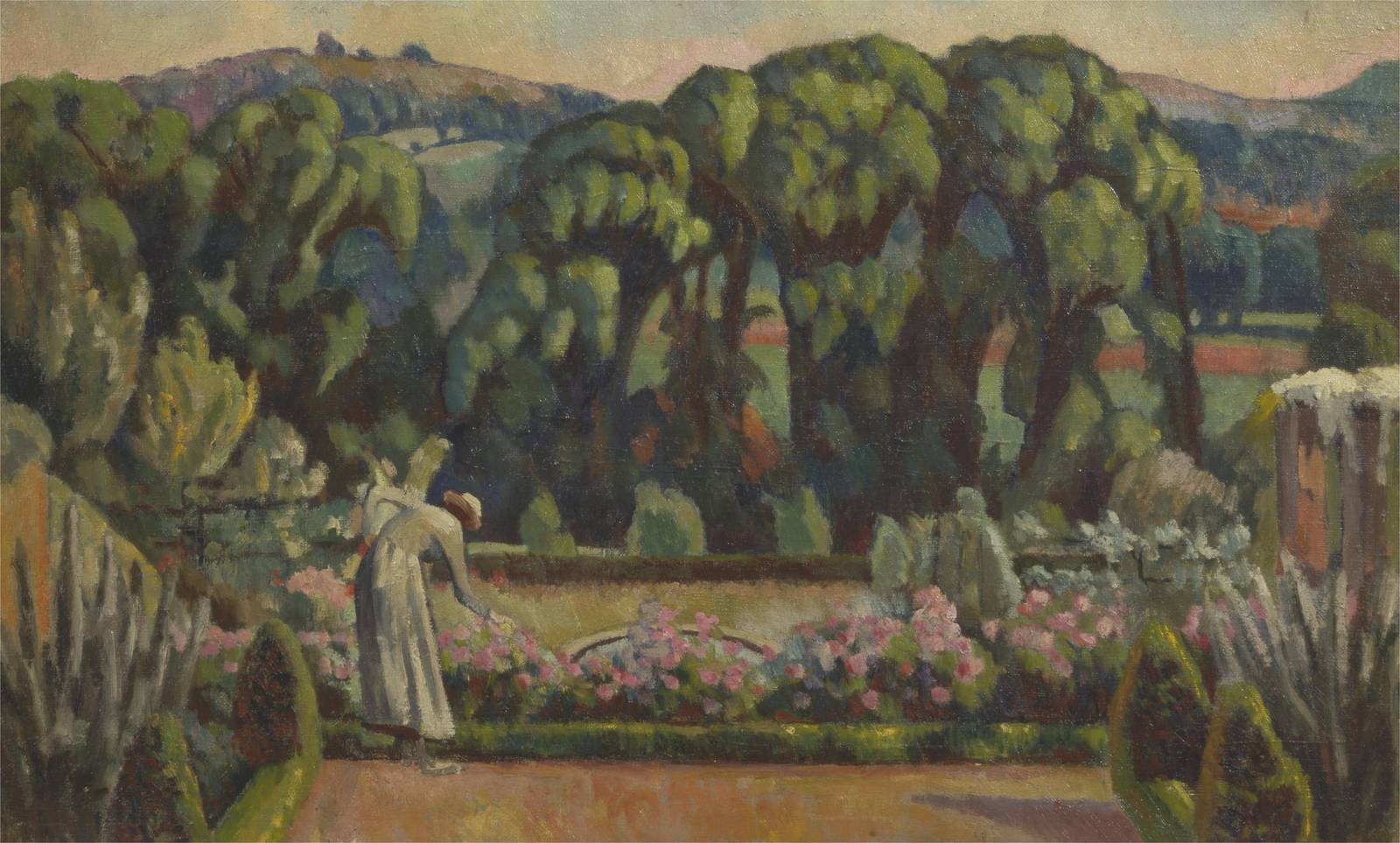 Serene Garden Landscape Oil Painting Wall Art