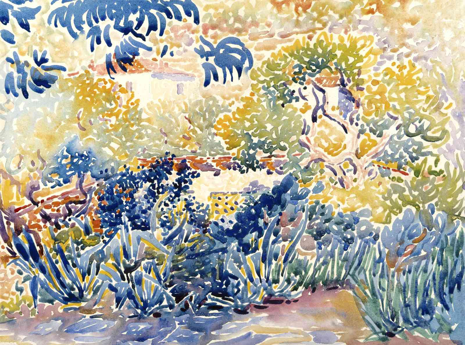 Vibrant Garden Watercolor Landscape Wall Art